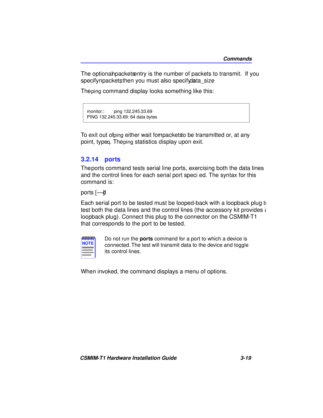 Cabletron Systems CSMIM-T1 manual Ports -d, When invoked, the command displays a menu of options 