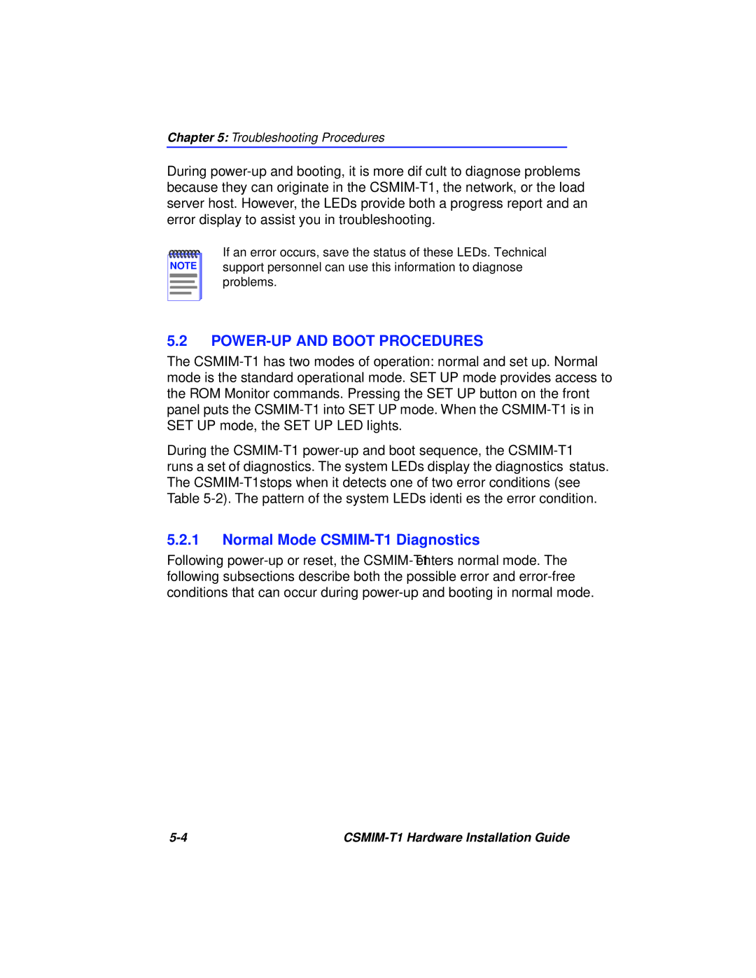 Cabletron Systems manual POWER-UP and Boot Procedures, Normal Mode CSMIM-T1 Diagnostics 