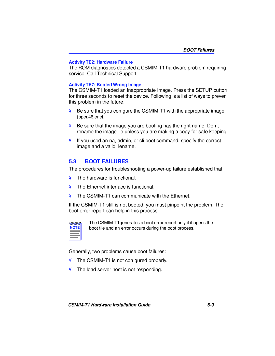 Cabletron Systems CSMIM-T1 manual Boot Failures 