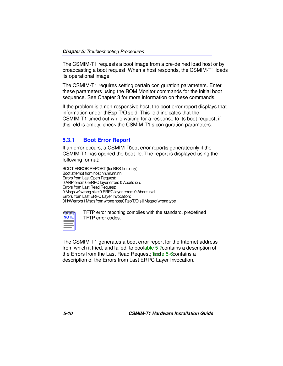 Cabletron Systems CSMIM-T1 manual Boot Error Report 