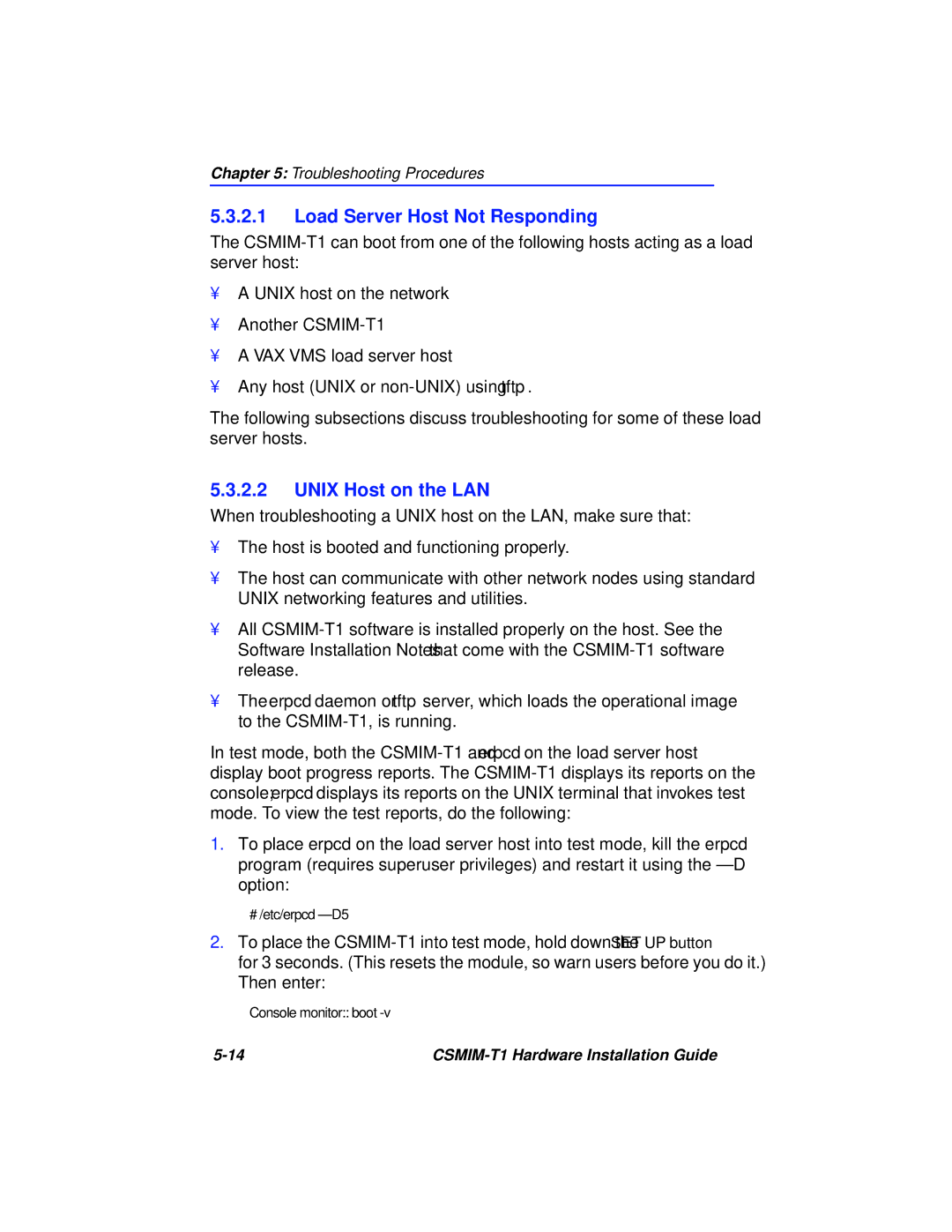 Cabletron Systems CSMIM-T1 manual Load Server Host Not Responding, Unix Host on the LAN 