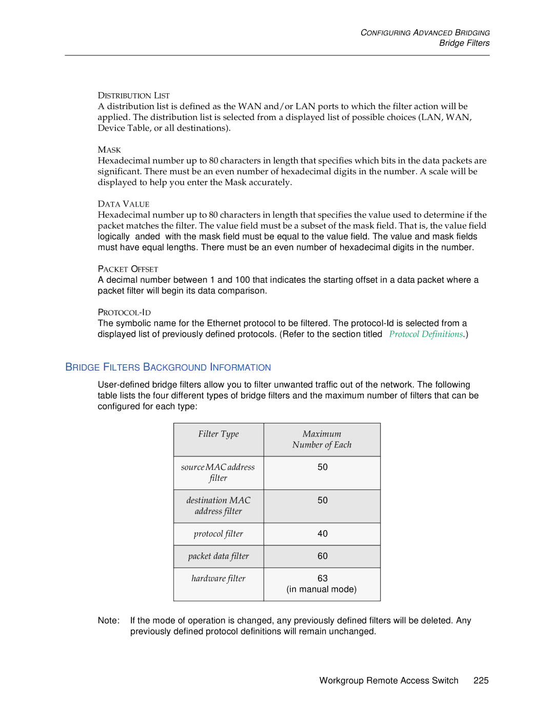 Cabletron Systems CSX1200, CSX1000 manual Bridge Filters Background Information, Filter Type Maximum Number of Each 