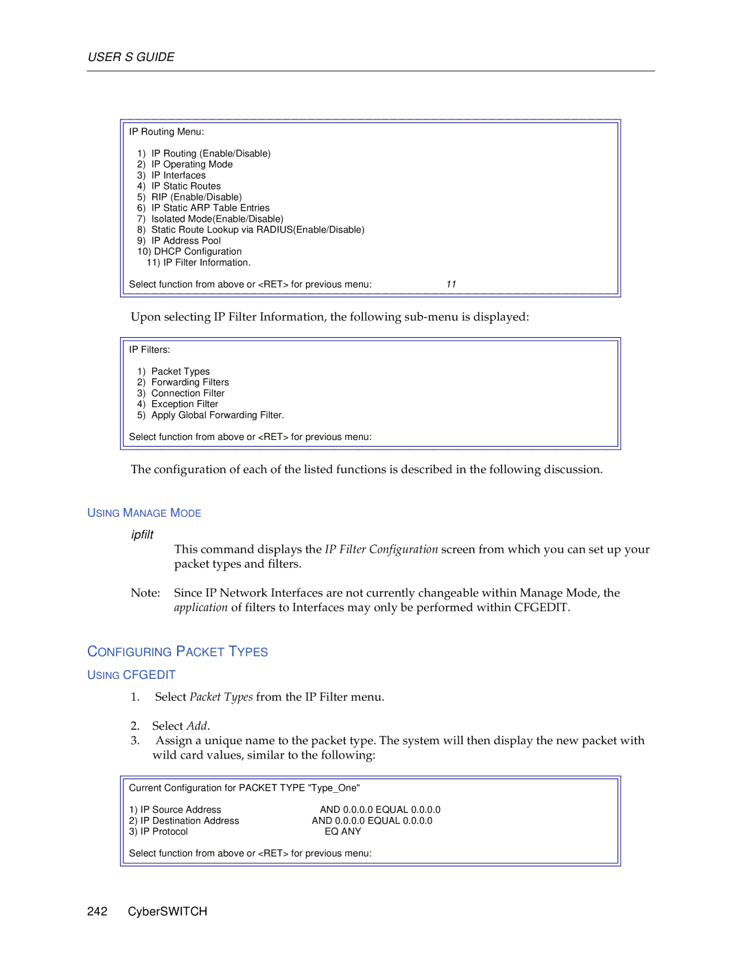 Cabletron Systems CSX1000, CSX1200 manual Configuring Packet Types Using Cfgedit 