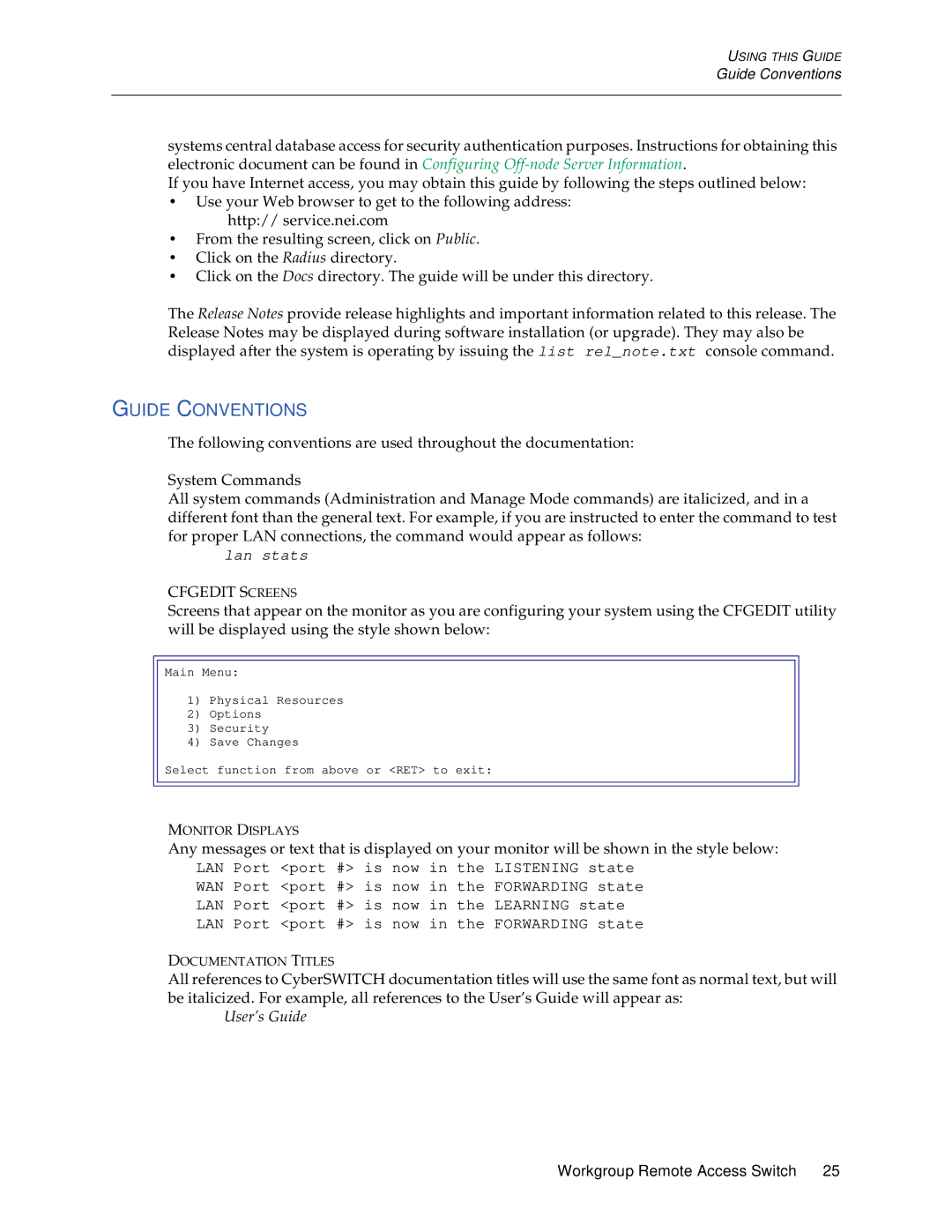 Cabletron Systems CSX1200, CSX1000 manual Guide Conventions, Cfgedit Screens, User’s Guide 