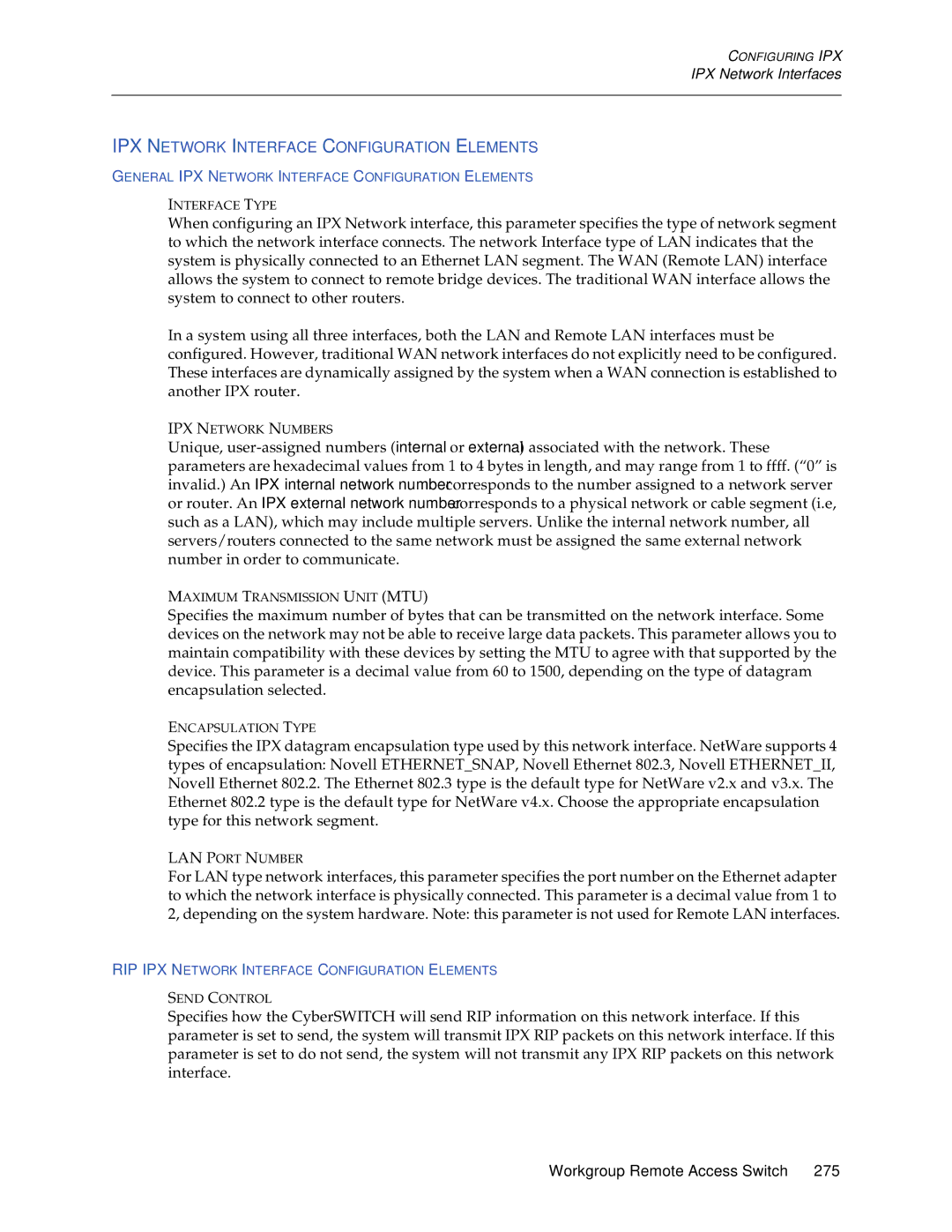 Cabletron Systems CSX1200, CSX1000 manual IPX Network Interface Configuration Elements 