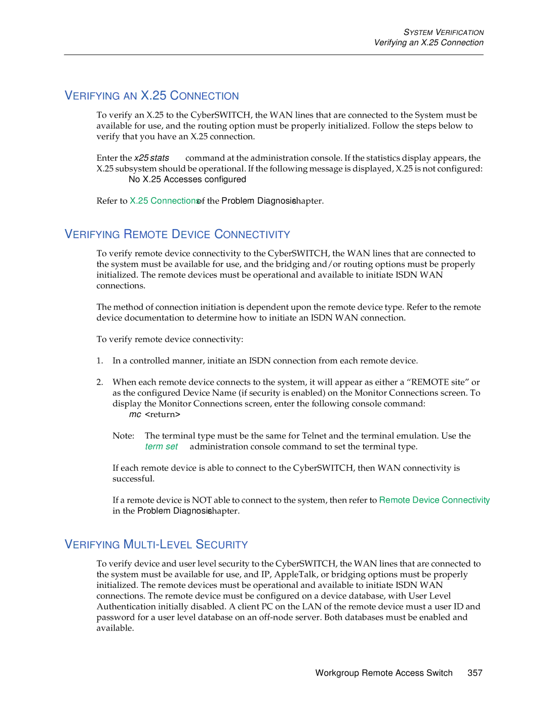 Cabletron Systems CSX1200, CSX1000 manual Verifying AN X.25 Connection, Verifying Remote Device Connectivity 