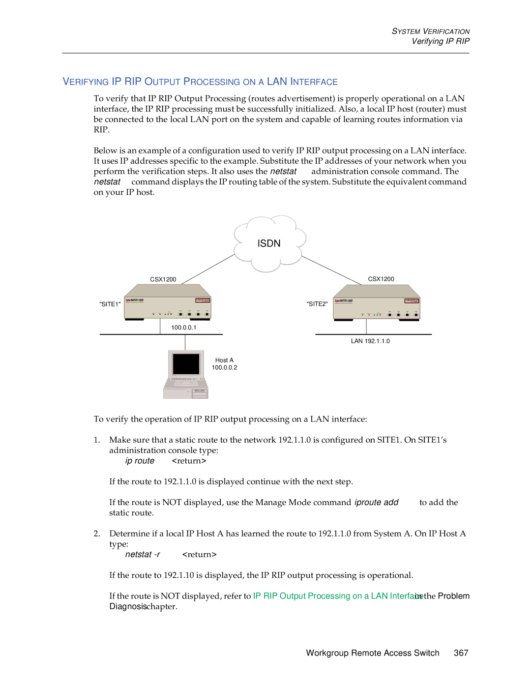 Cabletron Systems CSX1200, CSX1000 manual Verifying IP RIP Output Processing on a LAN Interface 