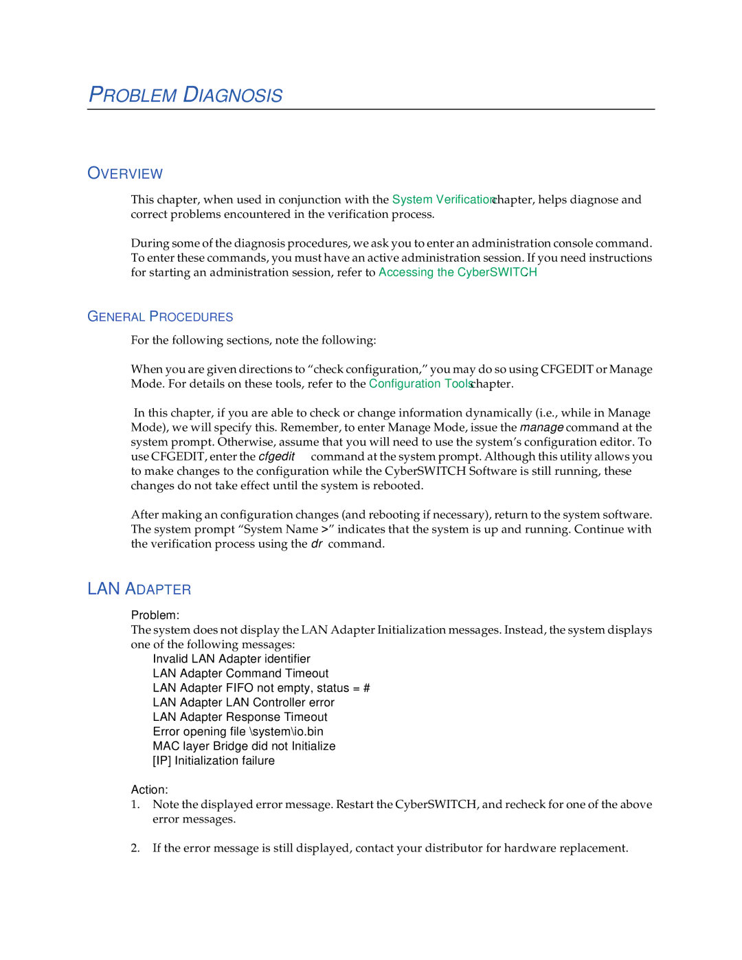 Cabletron Systems CSX1000, CSX1200 manual Problem Diagnosis, LAN Adapter, General Procedures 