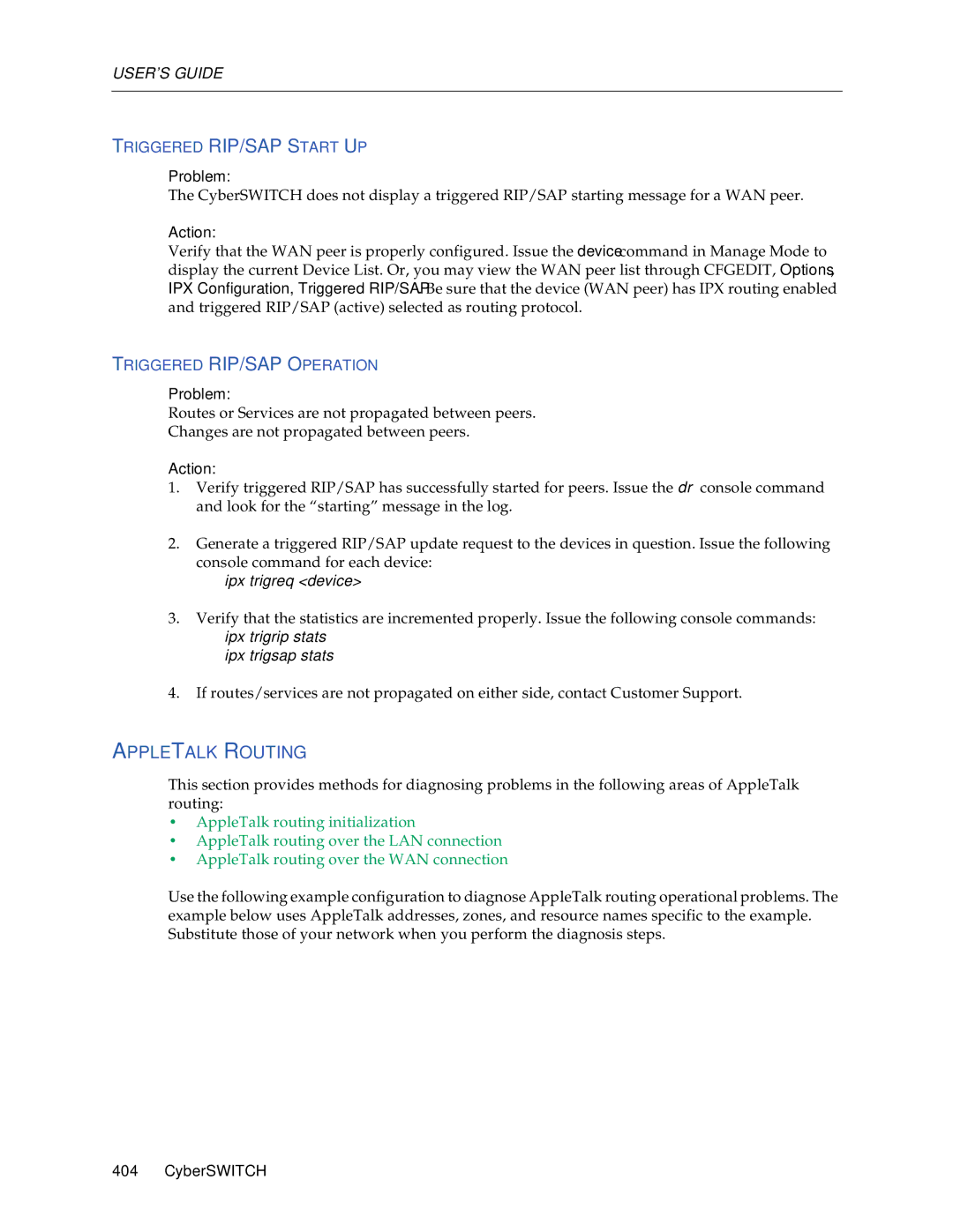 Cabletron Systems CSX1000, CSX1200 manual Appletalk Routing, Triggered RIP/SAP Start UP, Triggered RIP/SAP Operation 