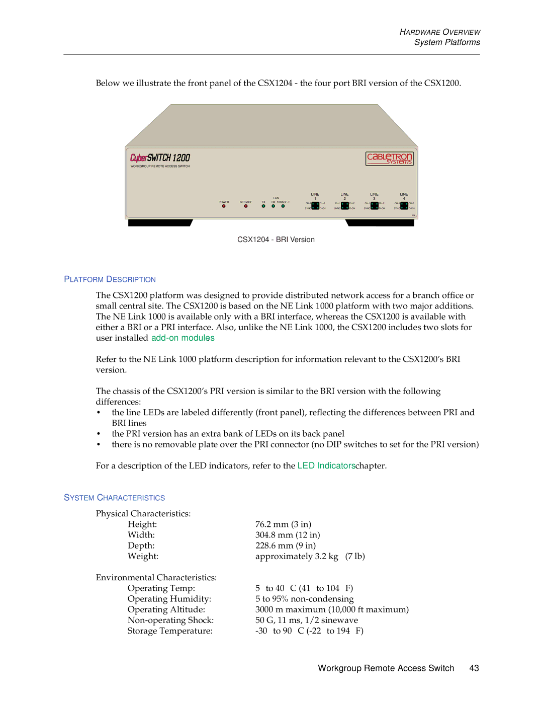 Cabletron Systems CSX1200, CSX1000 manual CSX1204 BRI Version 