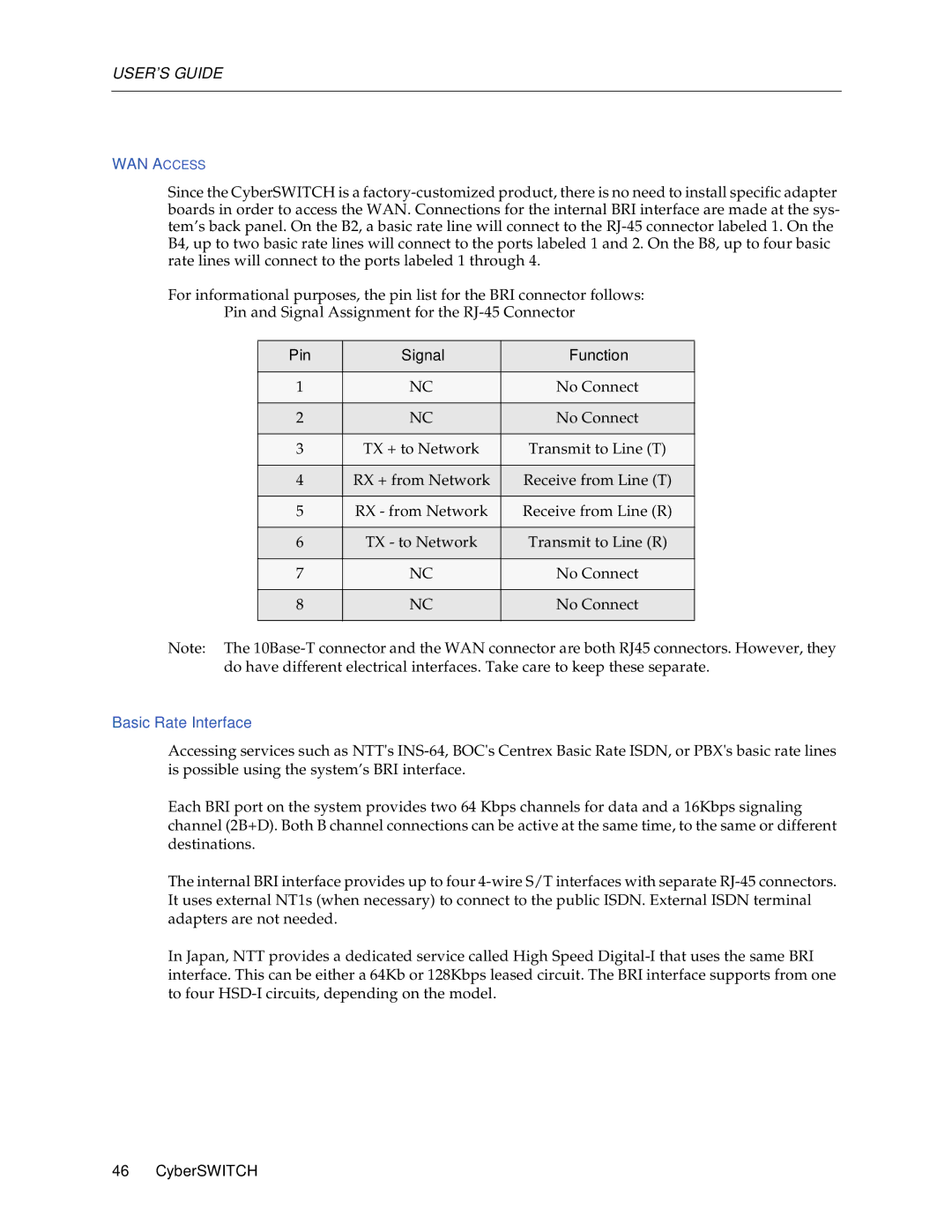 Cabletron Systems CSX1000, CSX1200 manual WAN Access, Basic Rate Interface 