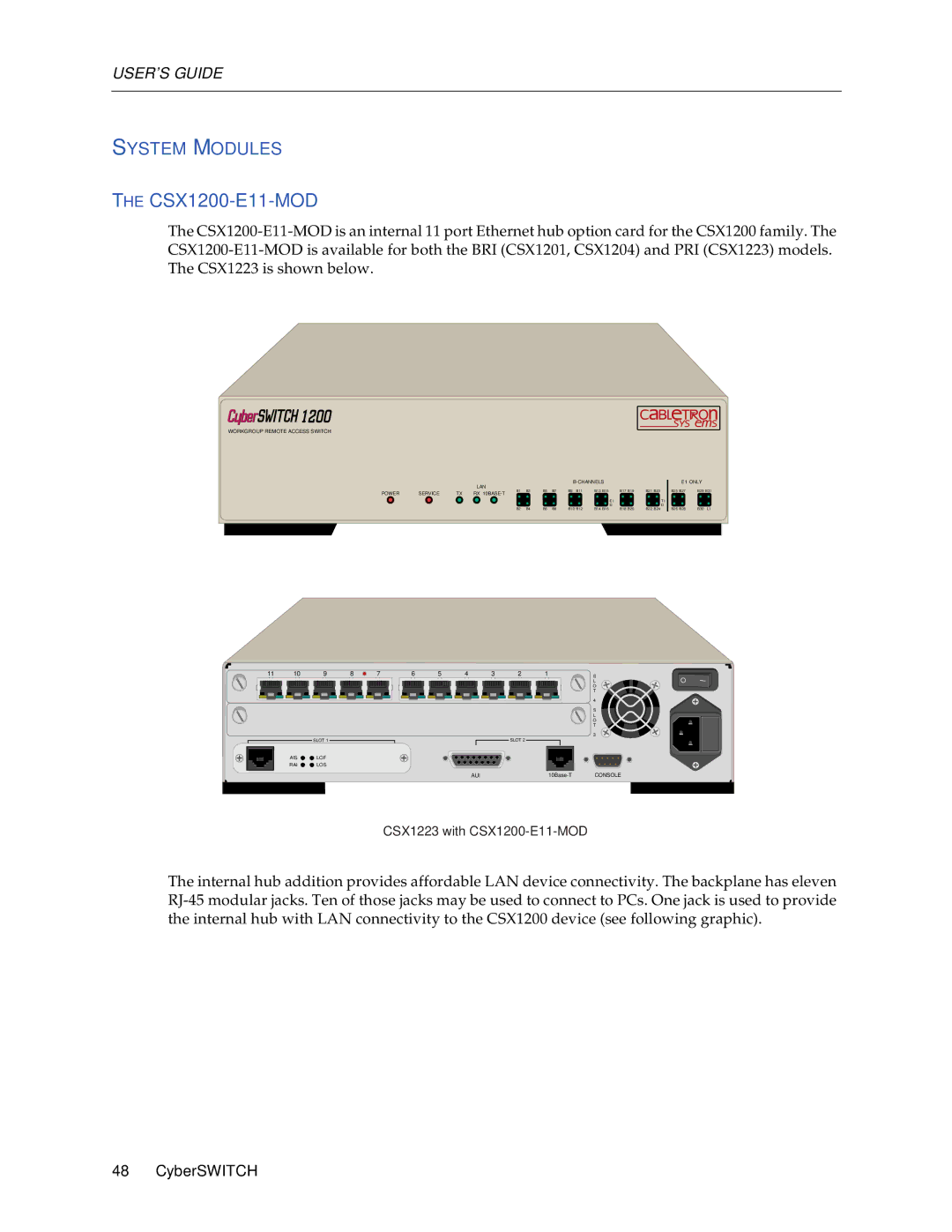 Cabletron Systems CSX1000 manual CSX1200-E11-MOD, System Modules 