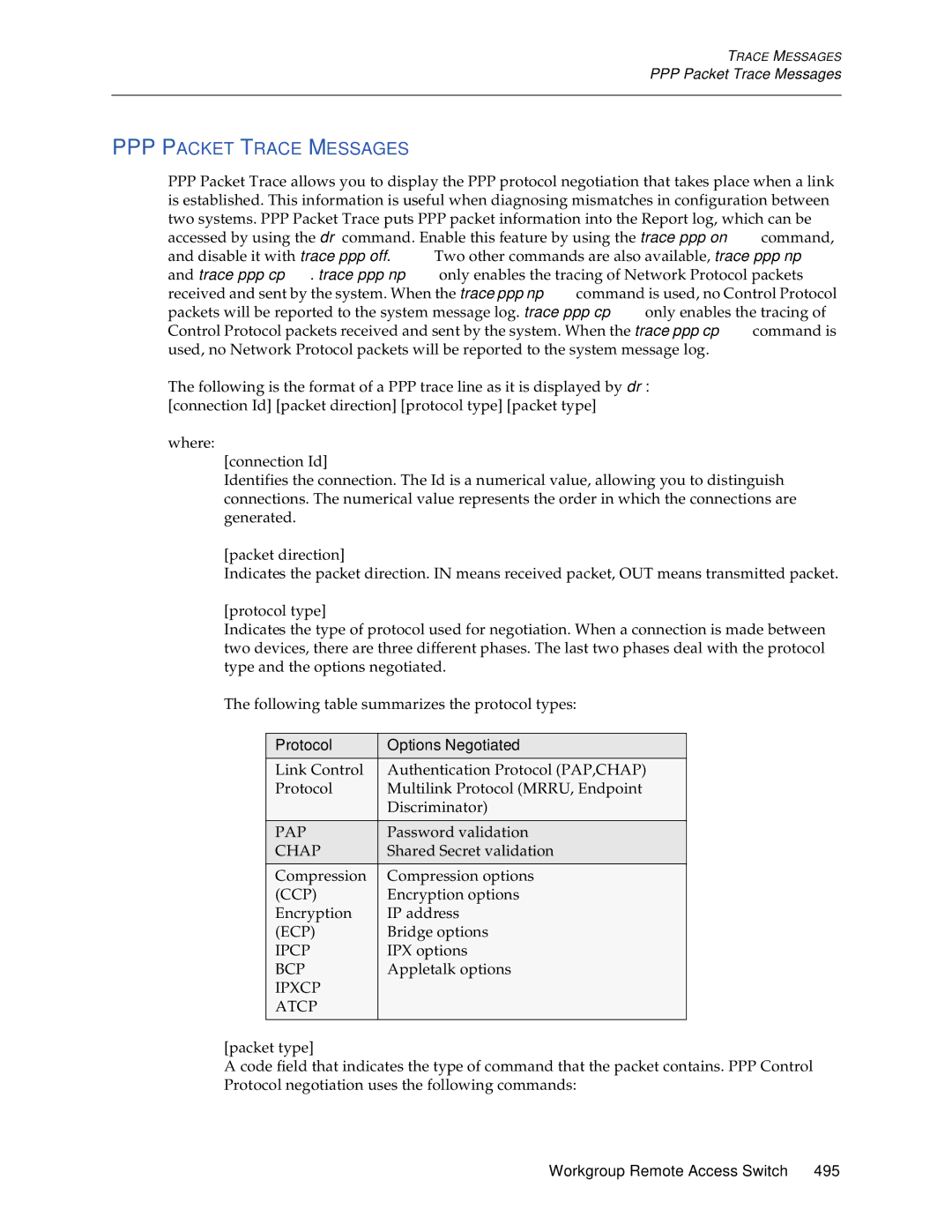 Cabletron Systems CSX1200, CSX1000 manual PPP Packet Trace Messages 