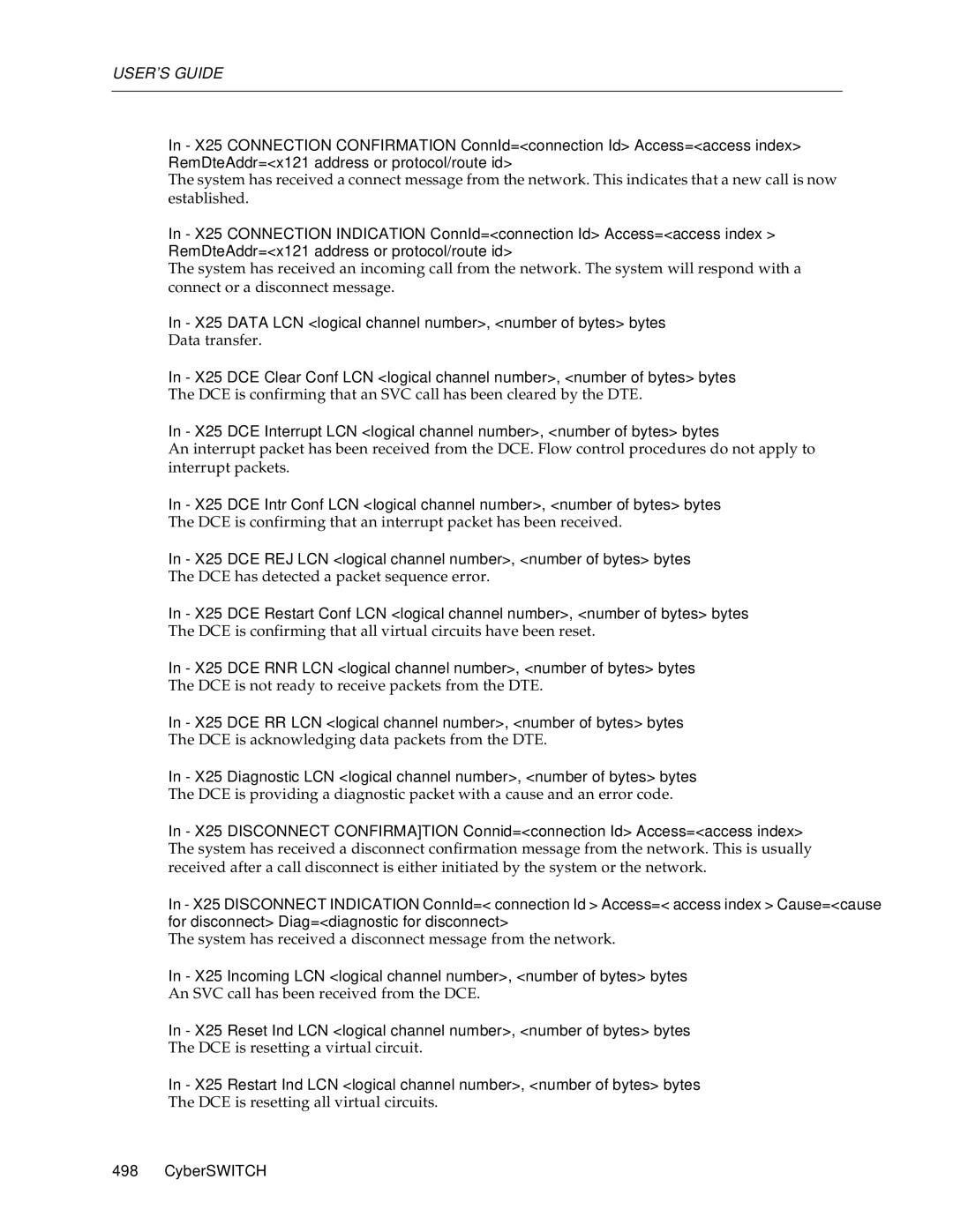 Cabletron Systems CSX1000, CSX1200 manual X25 Data LCN logical channel number, number of bytes bytes 