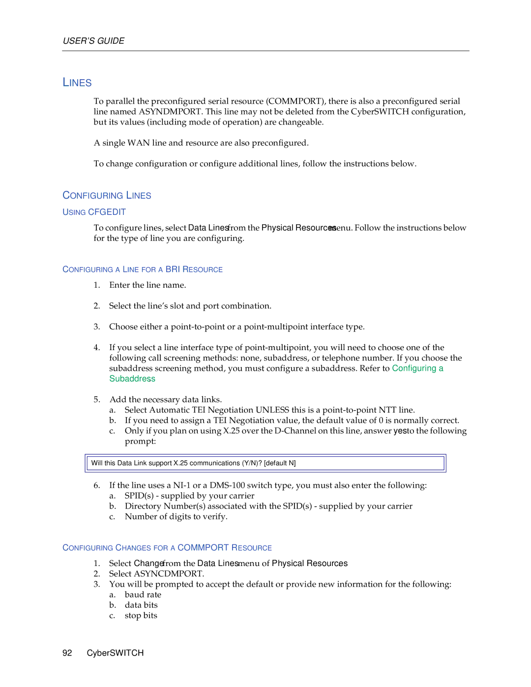 Cabletron Systems CSX1000, CSX1200 manual Configuring Lines Using Cfgedit 