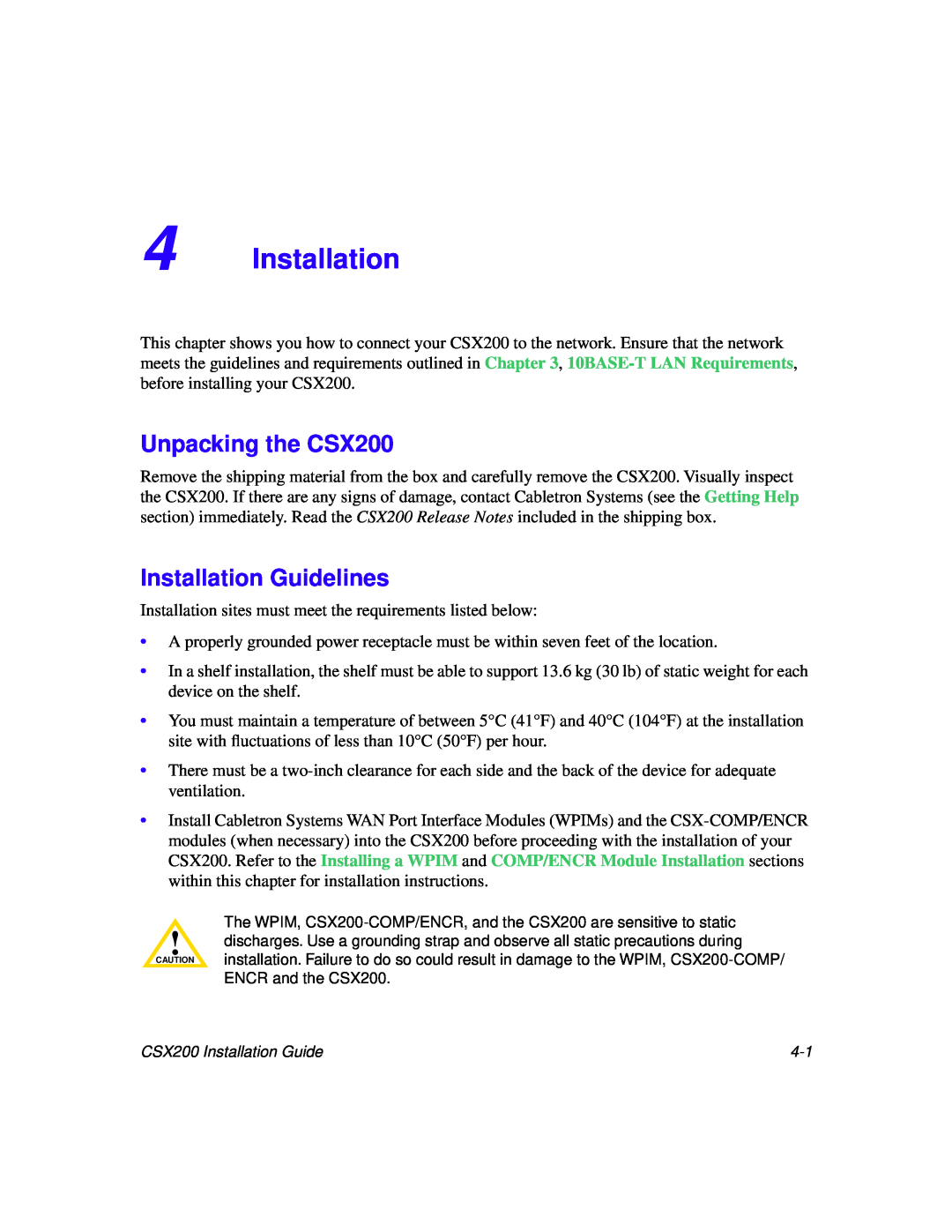 Cabletron Systems manual Unpacking the CSX200, Installation Guidelines 
