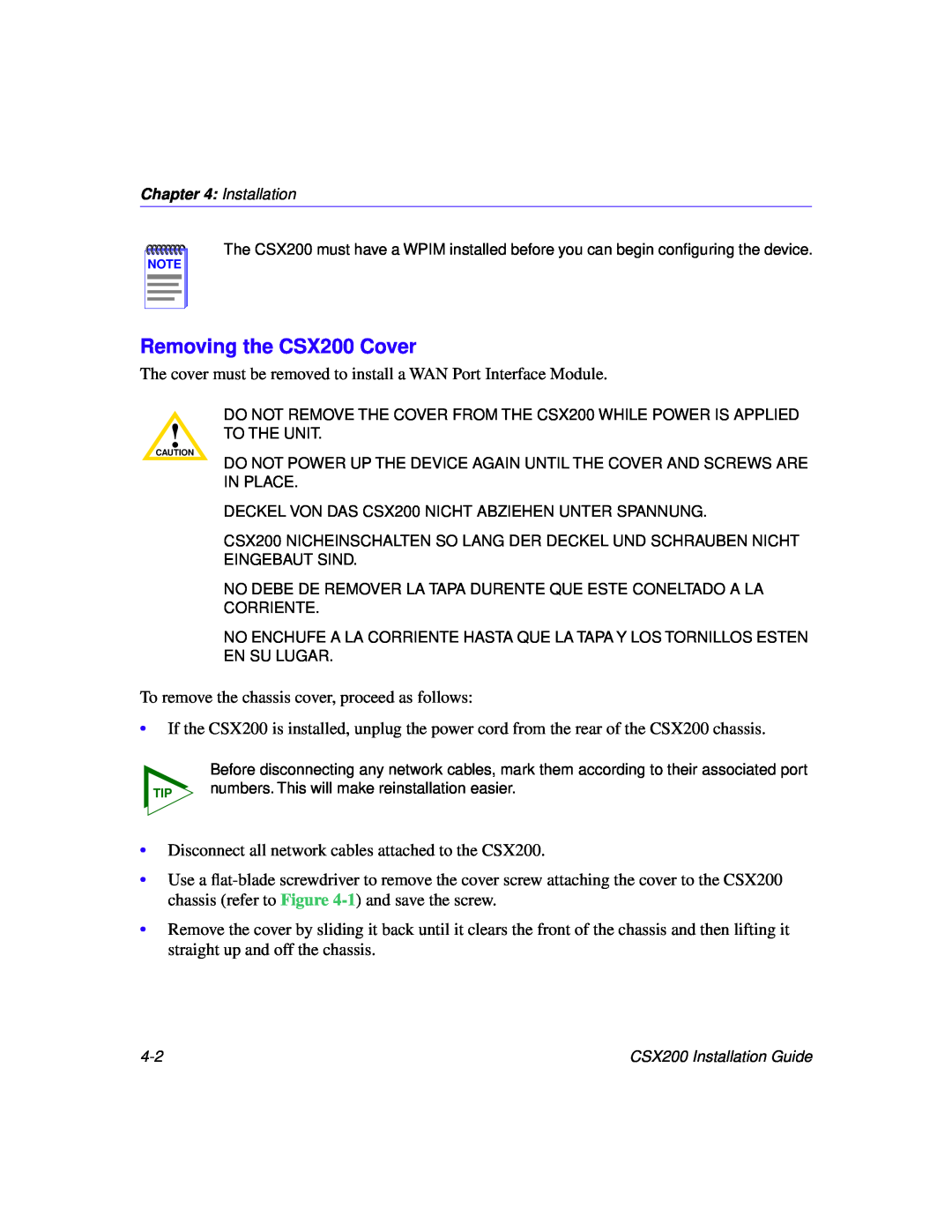 Cabletron Systems manual Removing the CSX200 Cover 