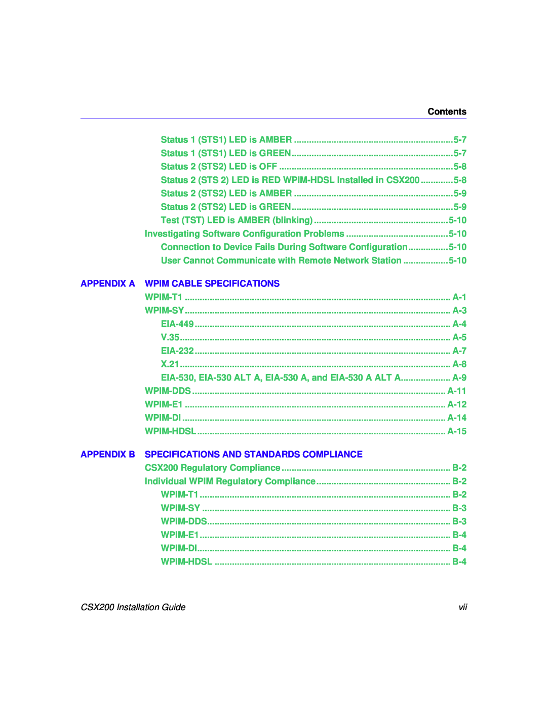 Cabletron Systems CSX200 manual Appendix A Wpim Cable Specifications, Appendix B Specifications And Standards Compliance 