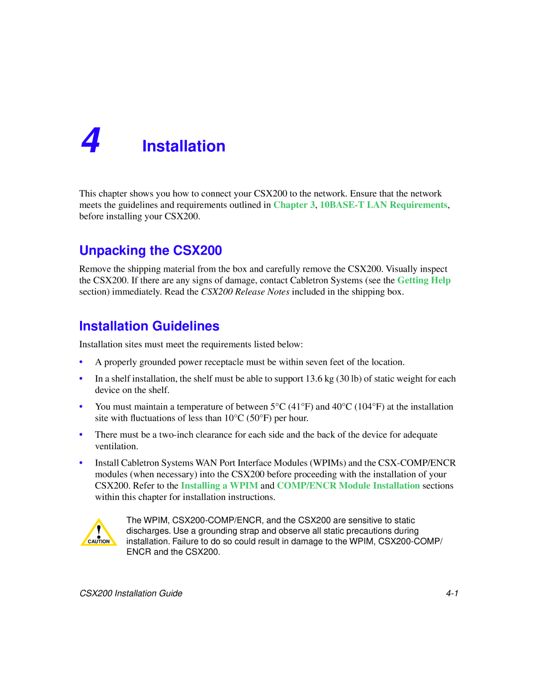 Cabletron Systems manual Unpacking the CSX200, Installation Guidelines 