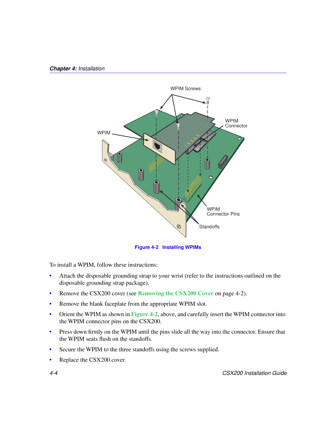 Cabletron Systems CSX200 manual Installing WPIMs 