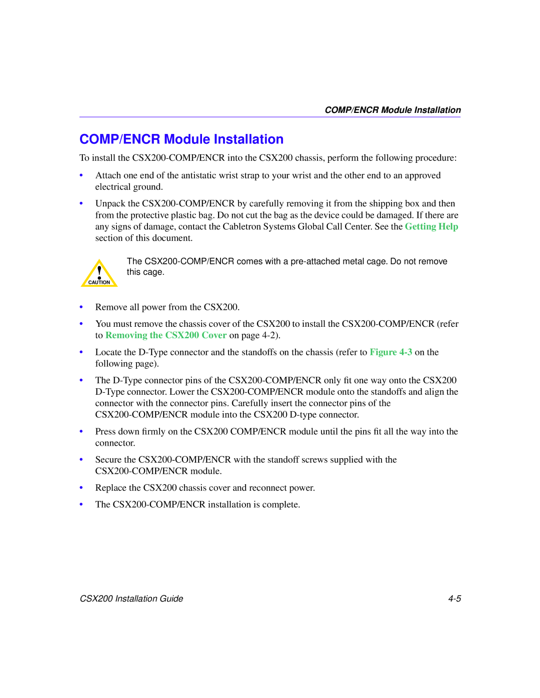 Cabletron Systems CSX200 manual COMP/ENCR Module Installation 