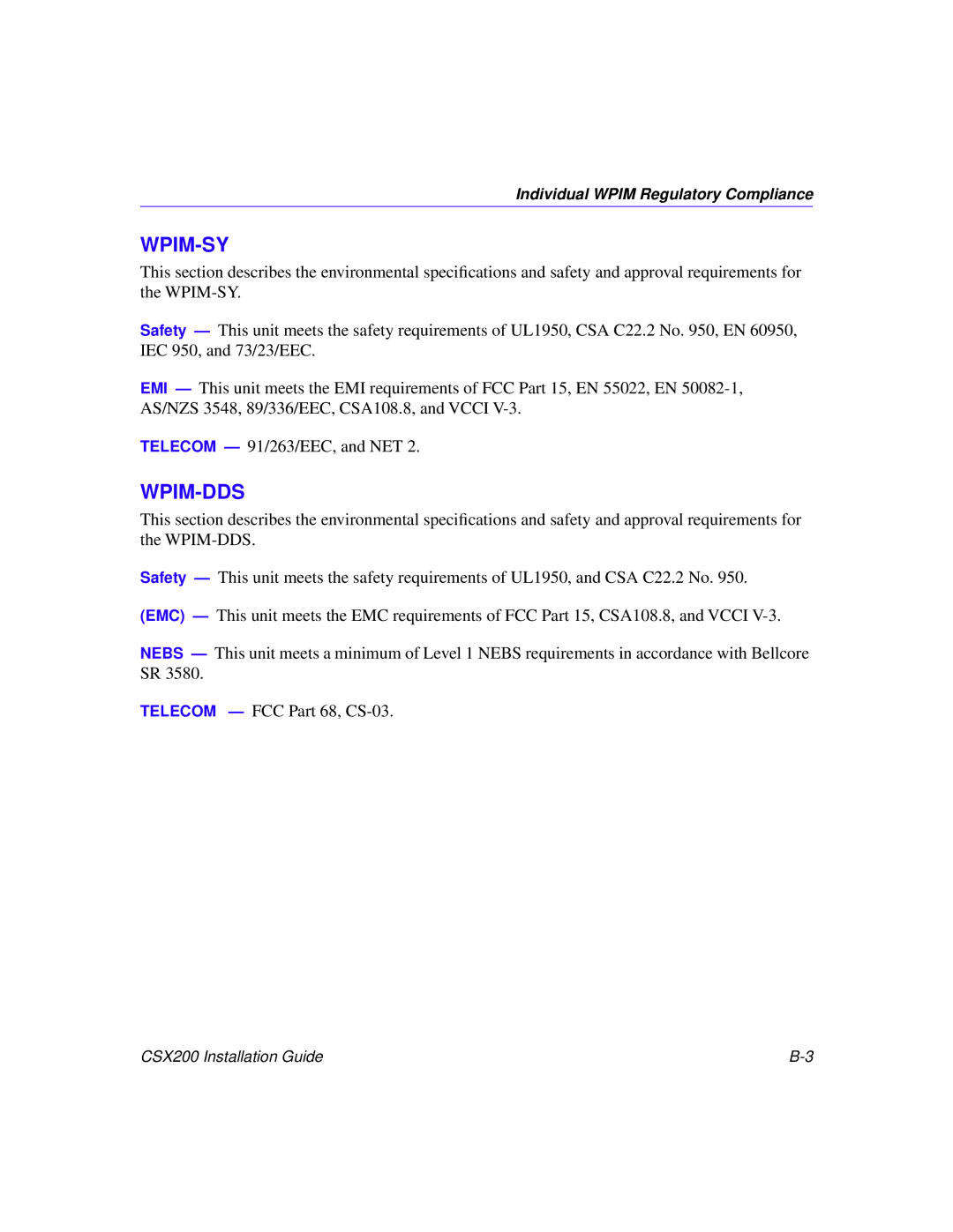 Cabletron Systems CSX200 manual Wpim-Sy 