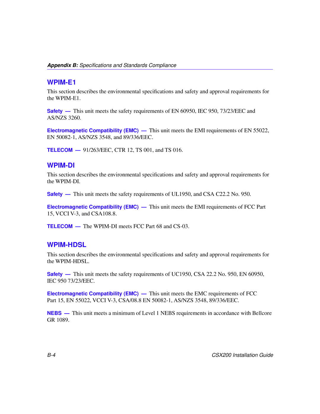 Cabletron Systems CSX200 manual WPIM-E1 