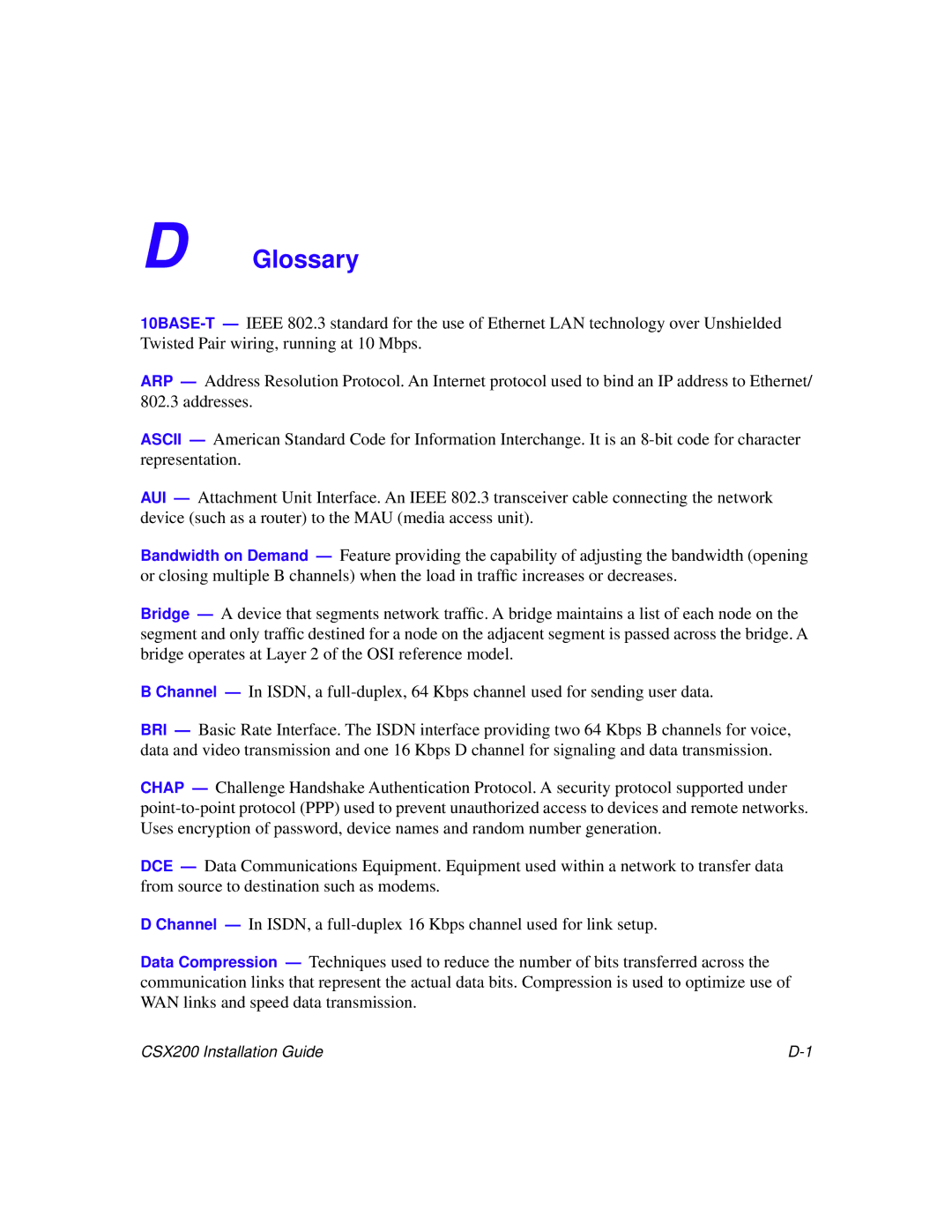 Cabletron Systems CSX200 manual Glossary 