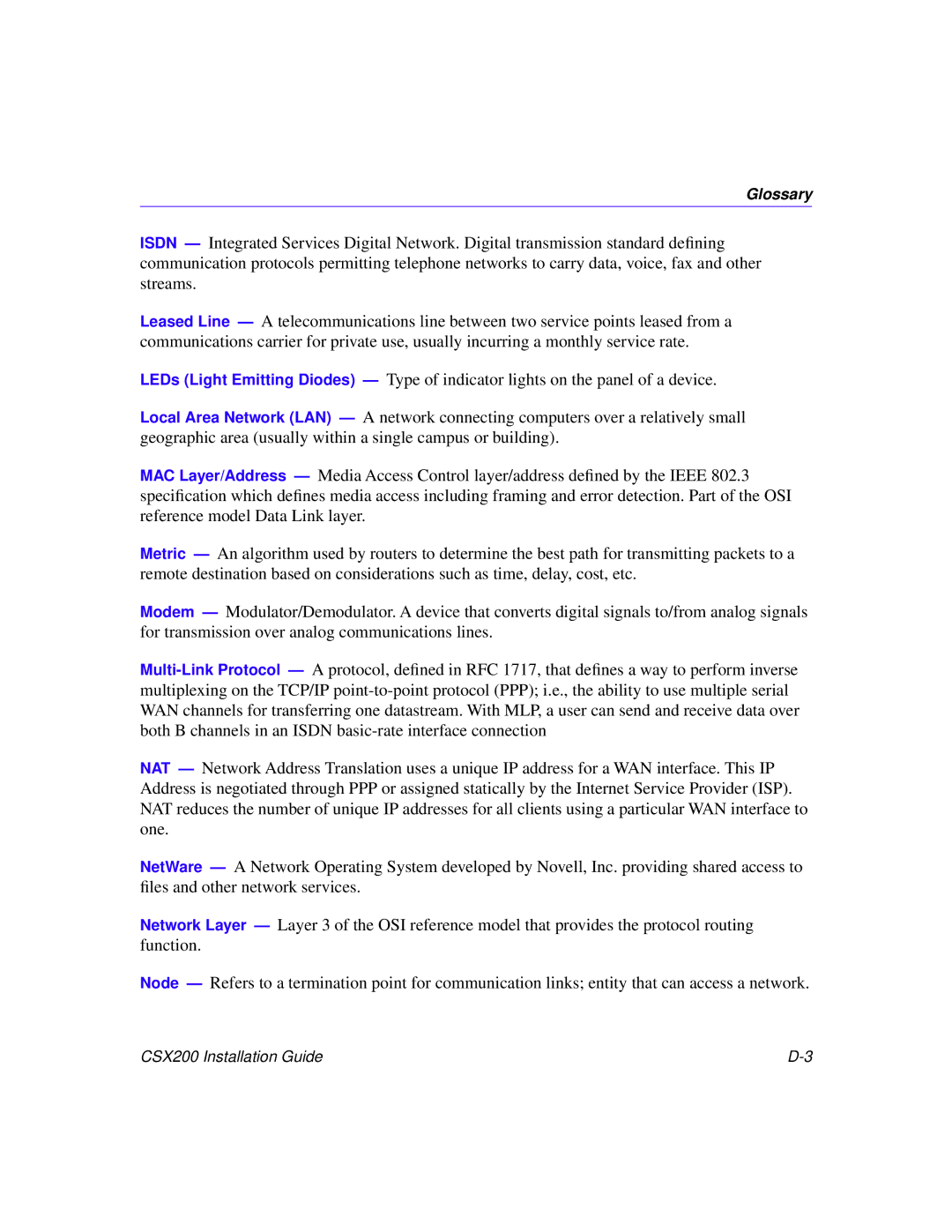 Cabletron Systems CSX200 manual Glossary 