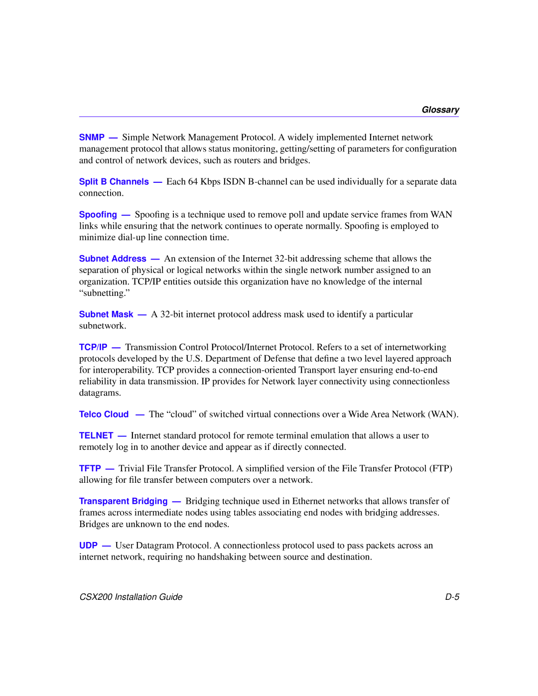 Cabletron Systems CSX200 manual Glossary 