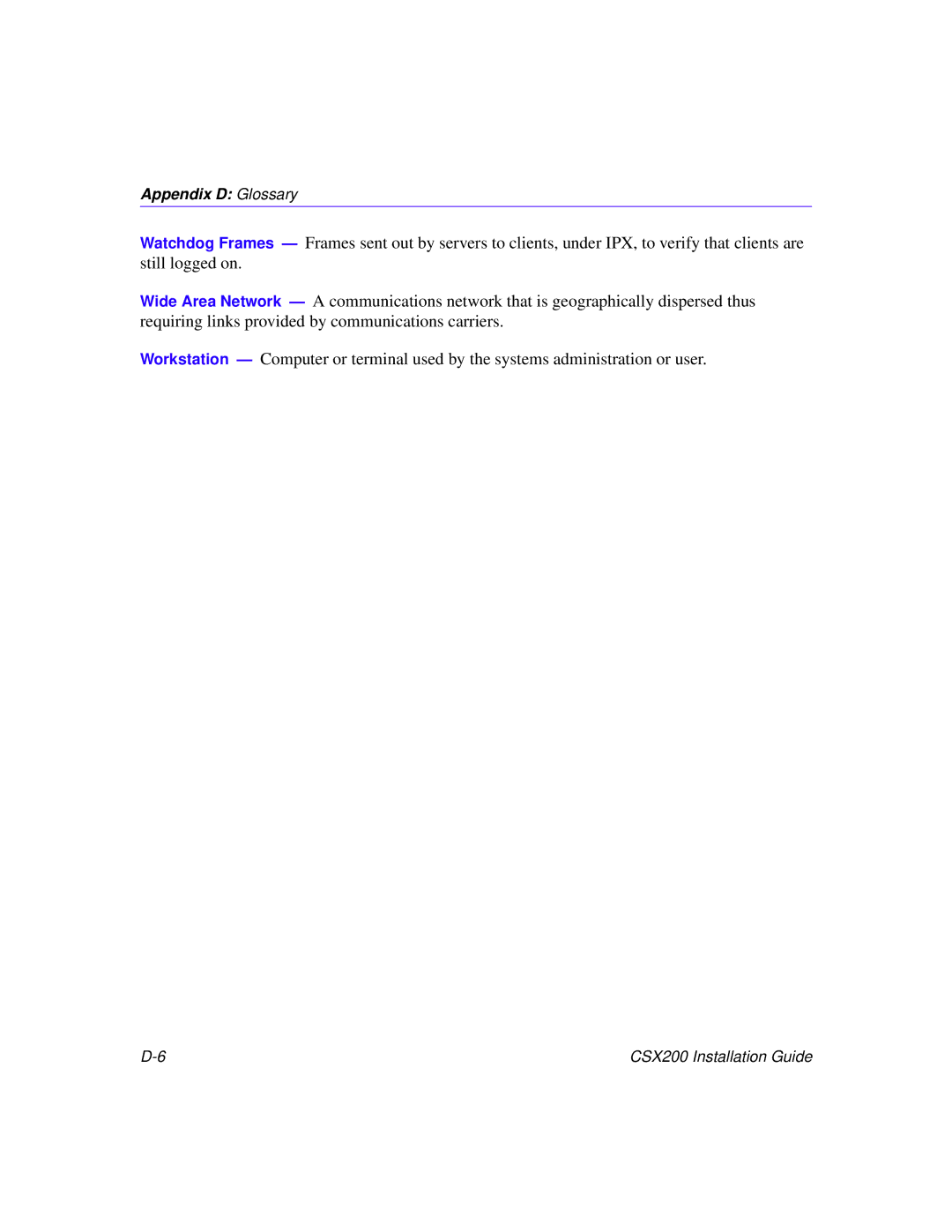 Cabletron Systems CSX200 manual Appendix D Glossary 