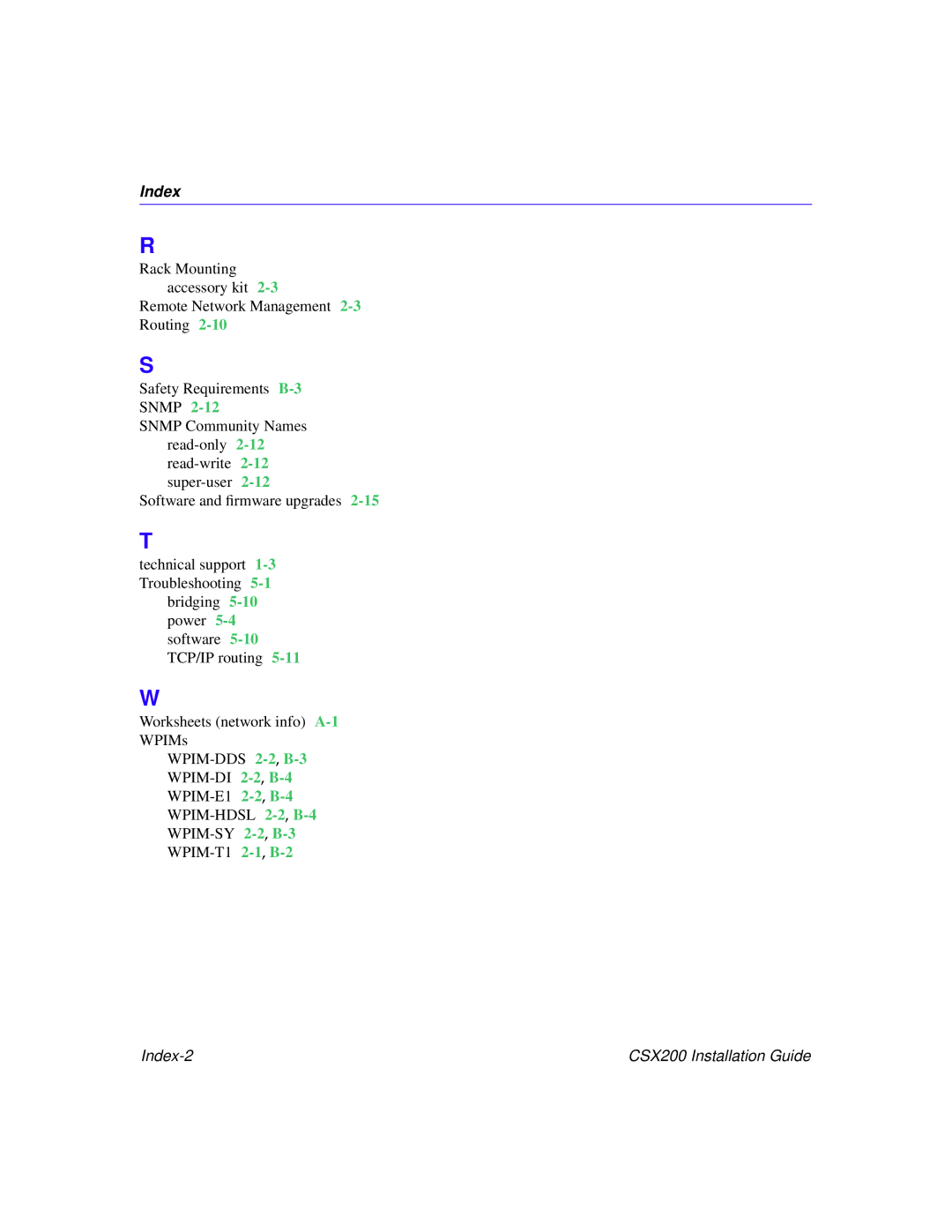 Cabletron Systems CSX200 manual Index 