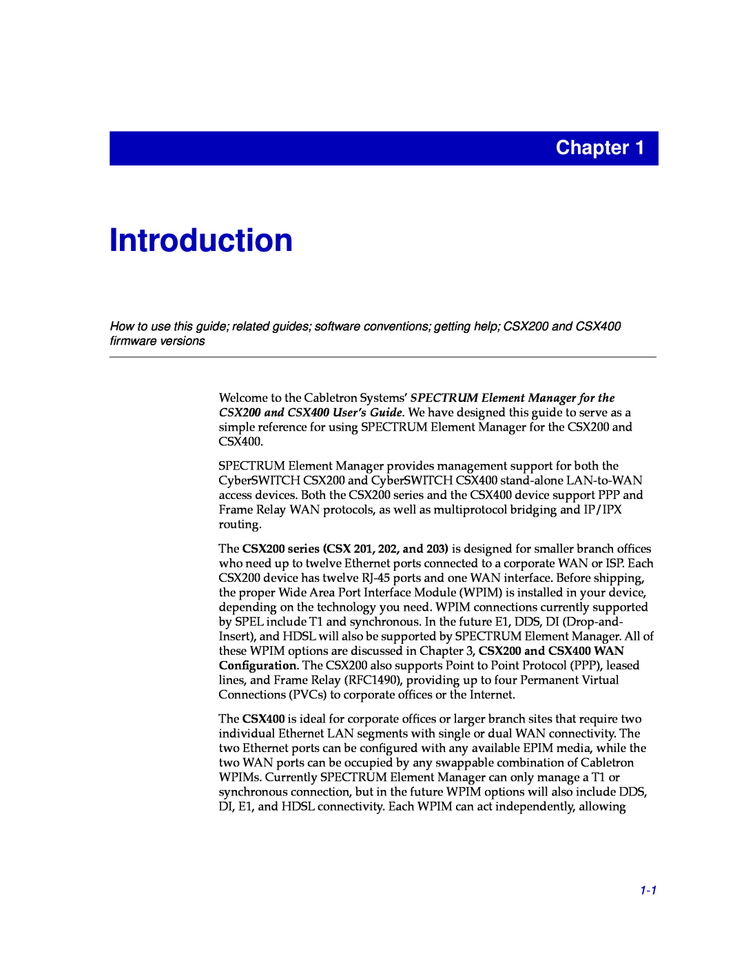 Cabletron Systems CSX200, CSX400 manual Introduction, Chapter 