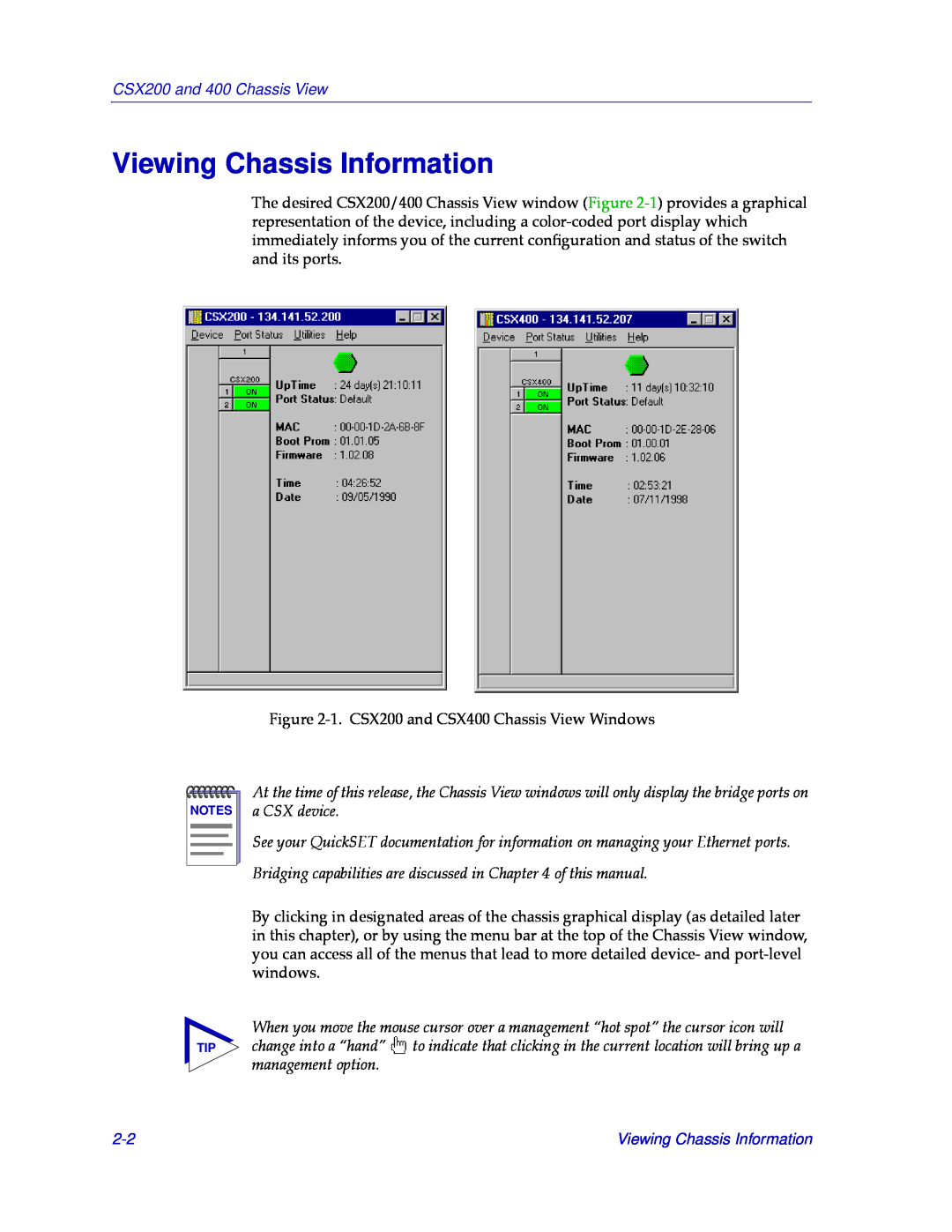 Cabletron Systems CSX400 manual Viewing Chassis Information, CSX200 and 400 Chassis View 