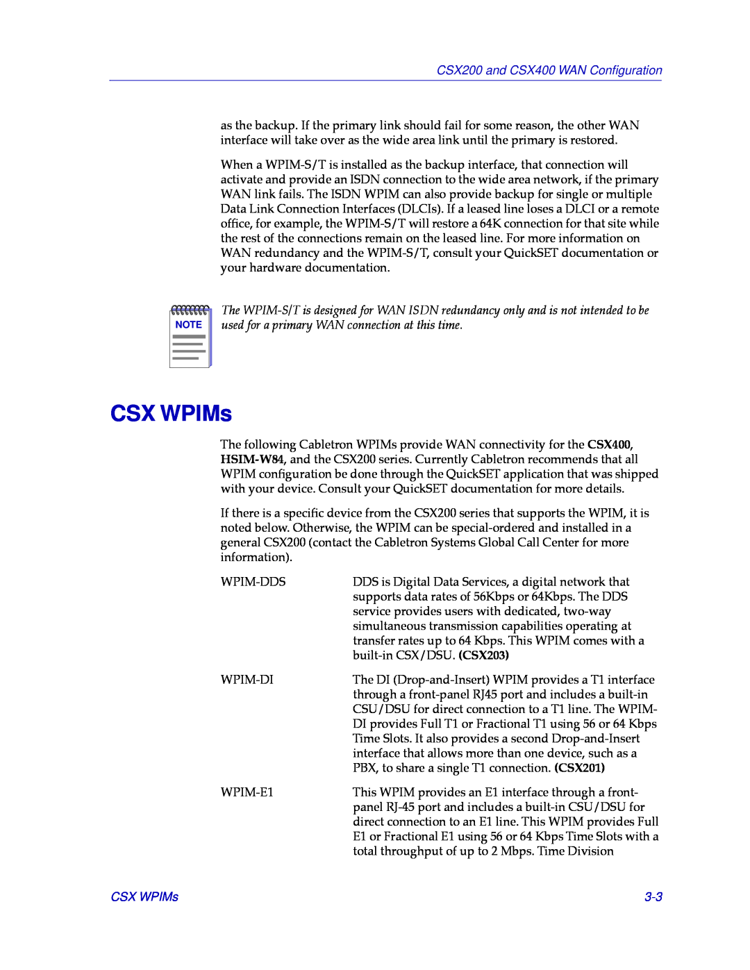 Cabletron Systems manual CSX WPIMs, CSX200 and CSX400 WAN Conﬁguration 