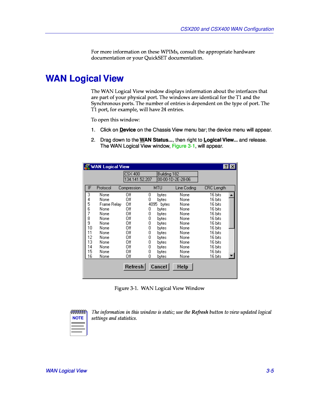 Cabletron Systems manual WAN Logical View, CSX200 and CSX400 WAN Conﬁguration 