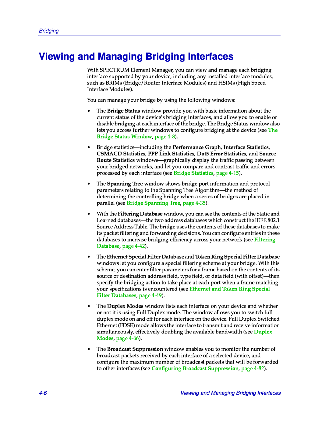 Cabletron Systems CSX400, CSX200 manual Viewing and Managing Bridging Interfaces 