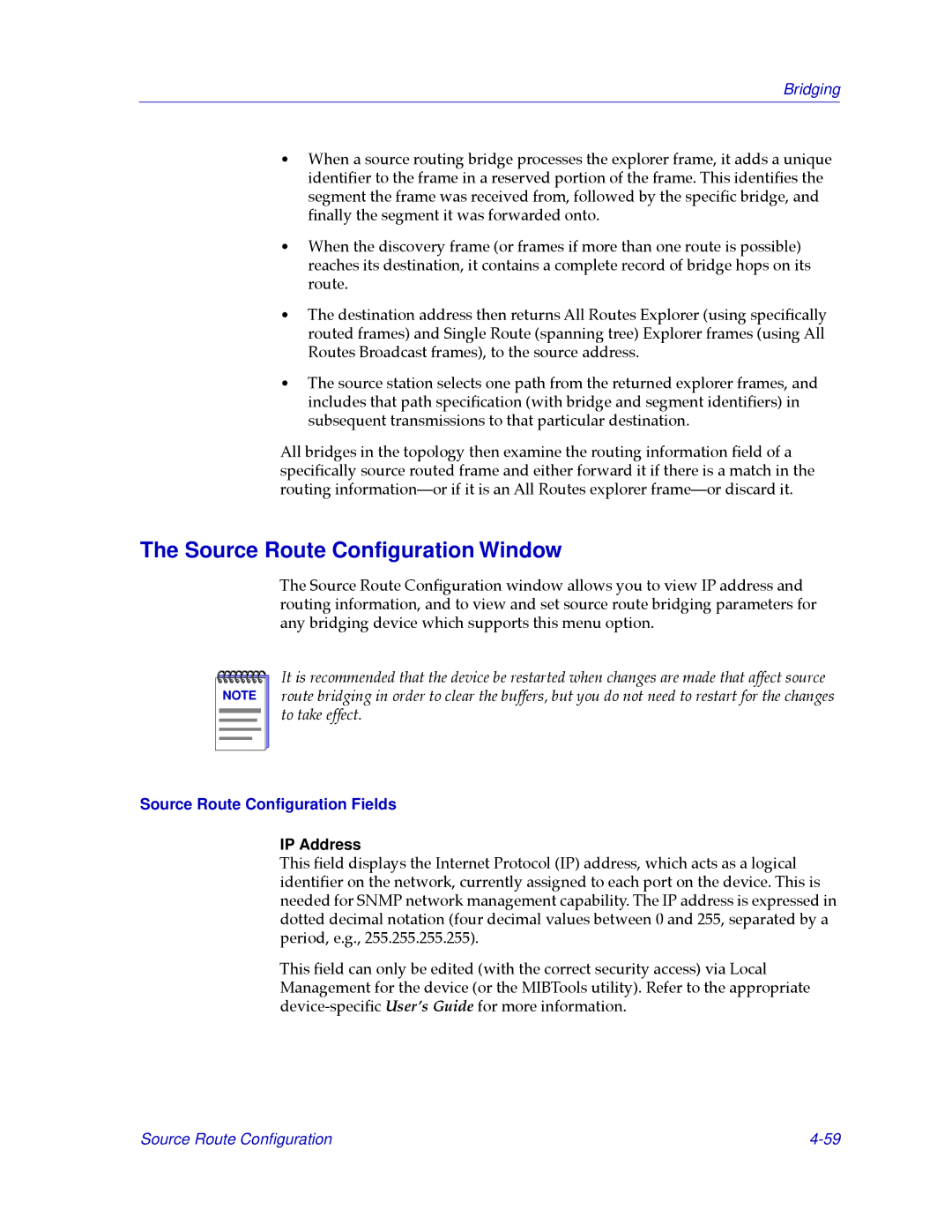 Cabletron Systems CSX200, CSX400 manual Source Route Conﬁguration Window, Source Route Conﬁguration Fields 