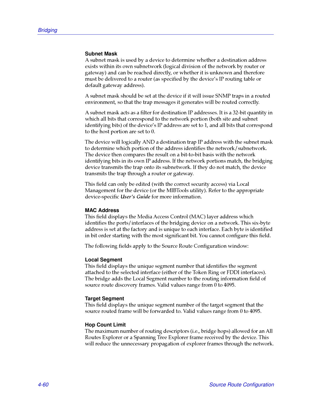 Cabletron Systems CSX400, CSX200 manual Subnet Mask, Local Segment, Target Segment, Hop Count Limit 