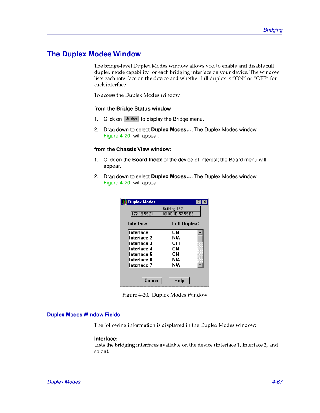 Cabletron Systems CSX200, CSX400 manual Duplex Modes Window Fields, Interface 