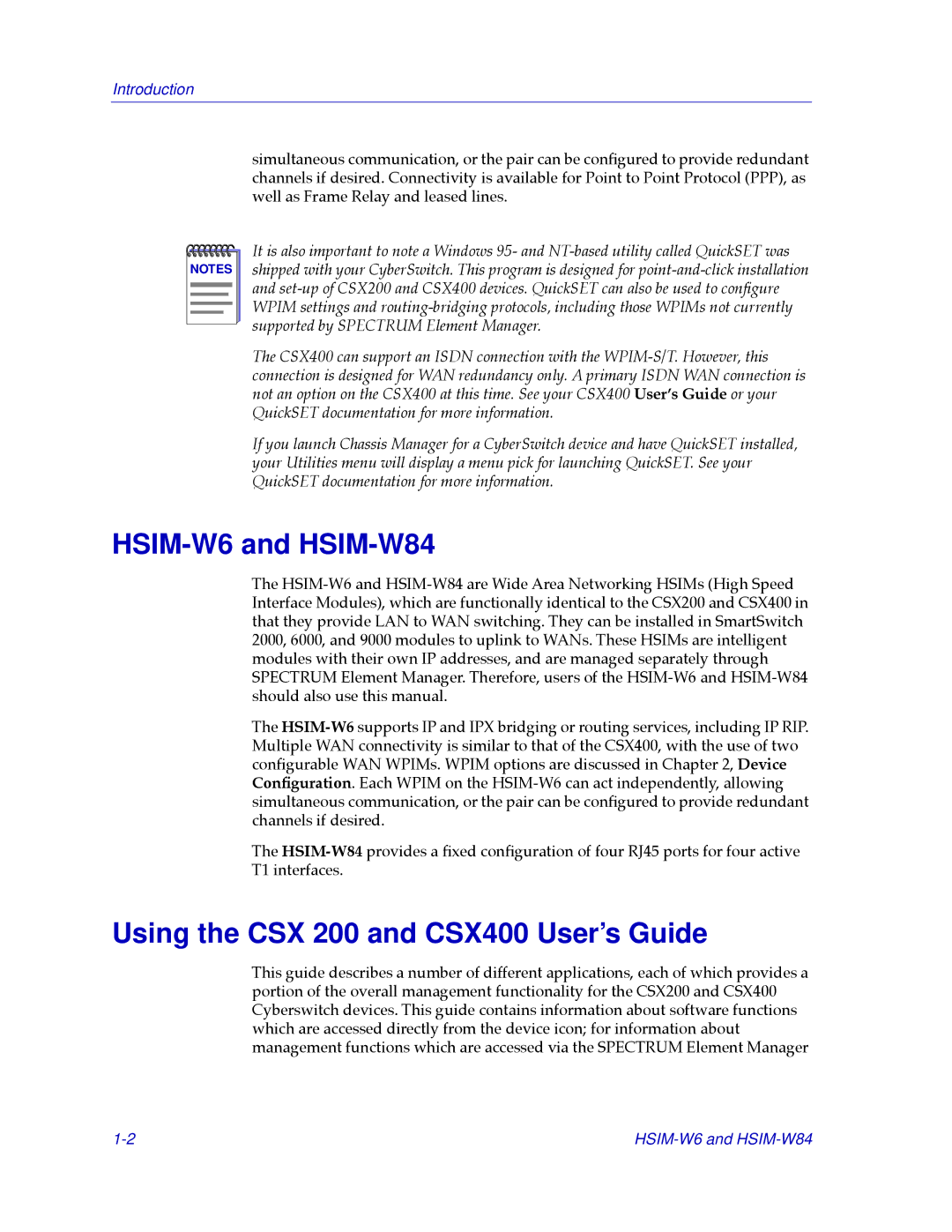 Cabletron Systems CSX200 manual HSIM-W6 and HSIM-W84, Using the CSX 200 and CSX400 User’s Guide 