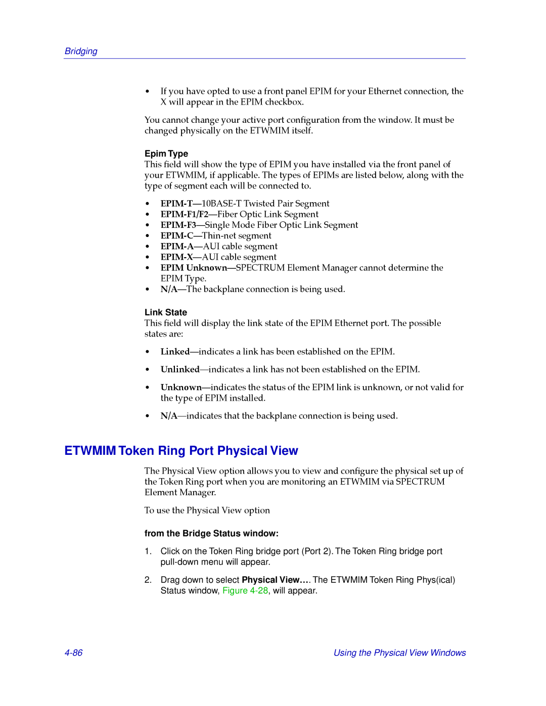 Cabletron Systems CSX400, CSX200 manual Etwmim Token Ring Port Physical View, Epim Type 