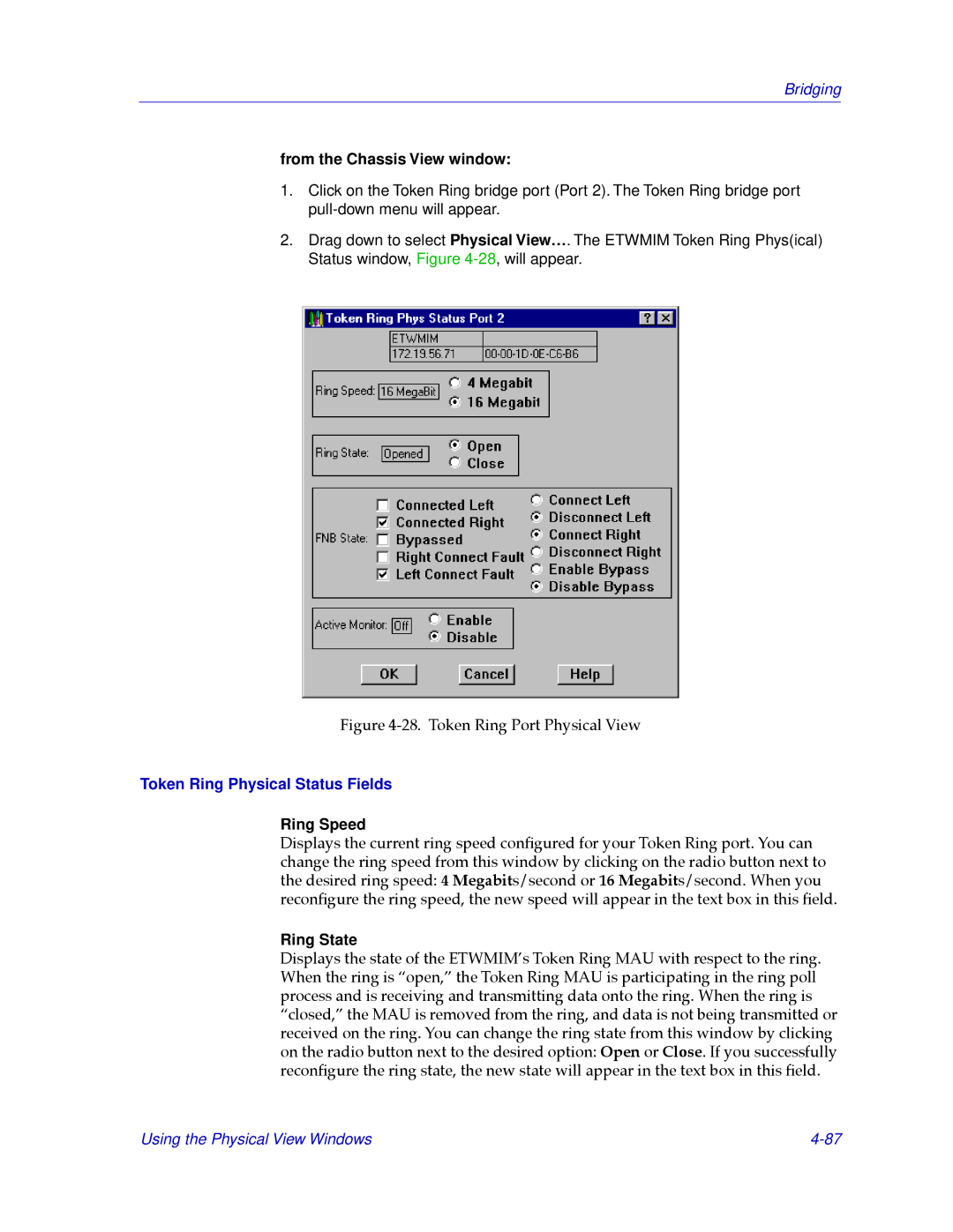 Cabletron Systems CSX200, CSX400 manual Token Ring Physical Status Fields, Ring Speed, Ring State 