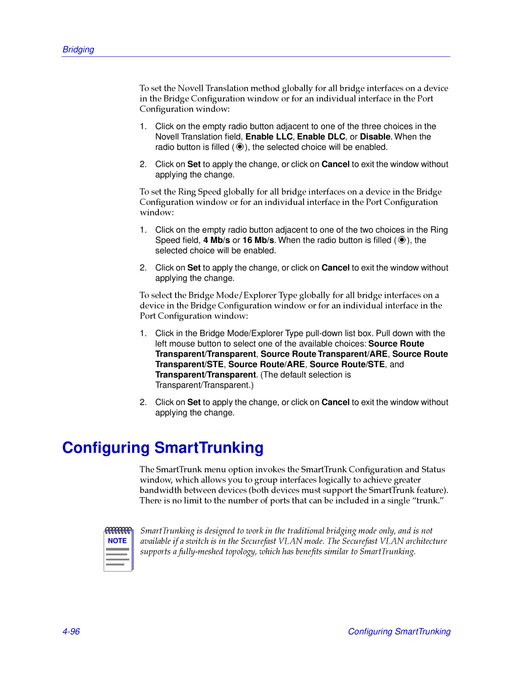 Cabletron Systems CSX400, CSX200 manual Conﬁguring SmartTrunking 