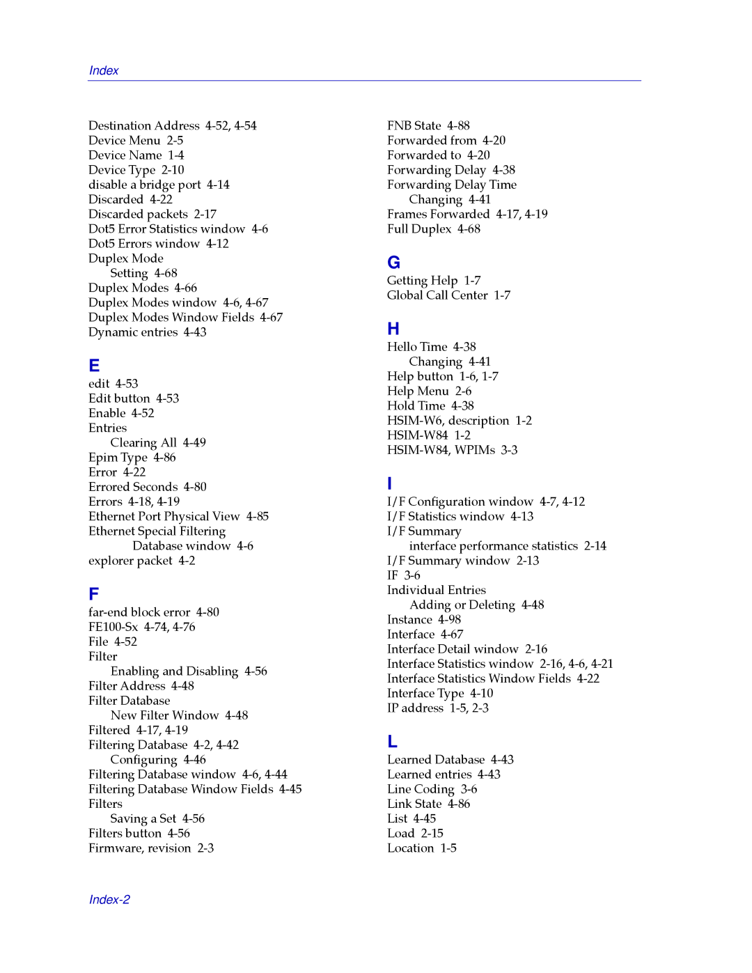 Cabletron Systems CSX400, CSX200 manual Index-2 