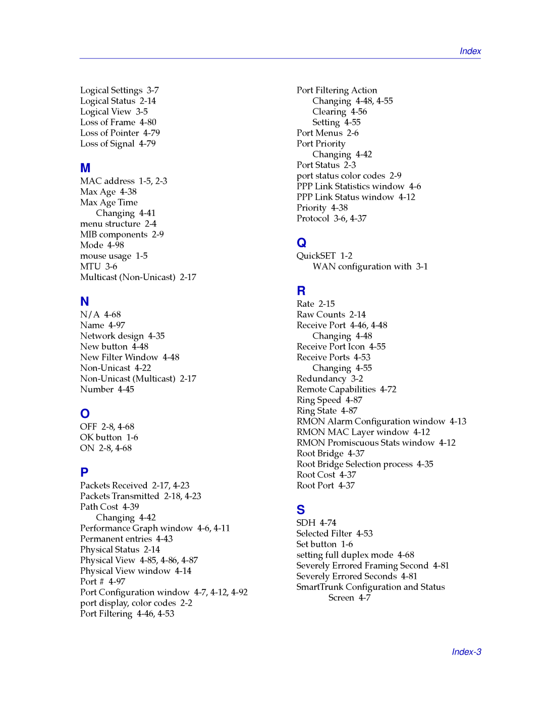 Cabletron Systems CSX200, CSX400 manual Index-3 