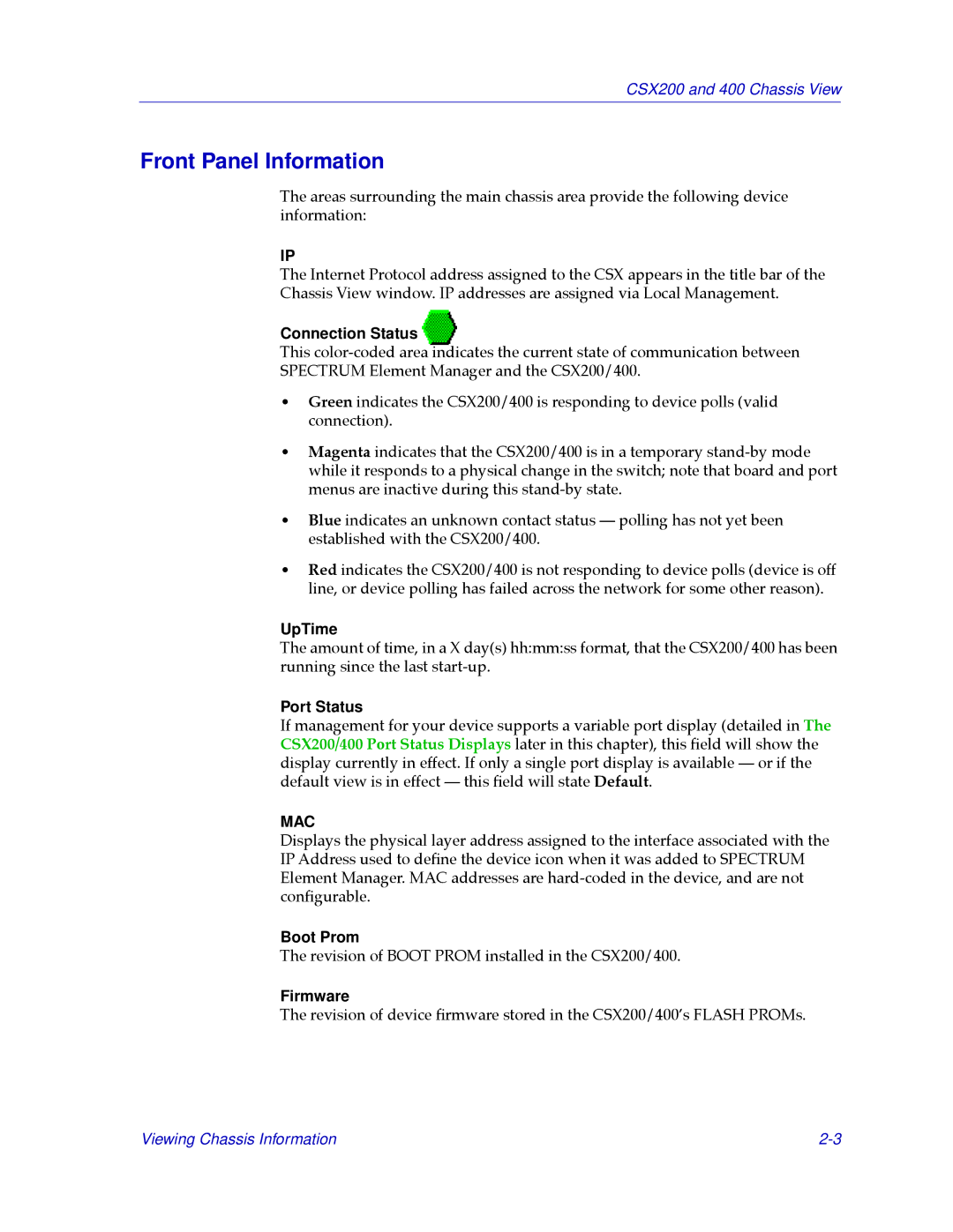 Cabletron Systems CSX200, CSX400 manual Front Panel Information 