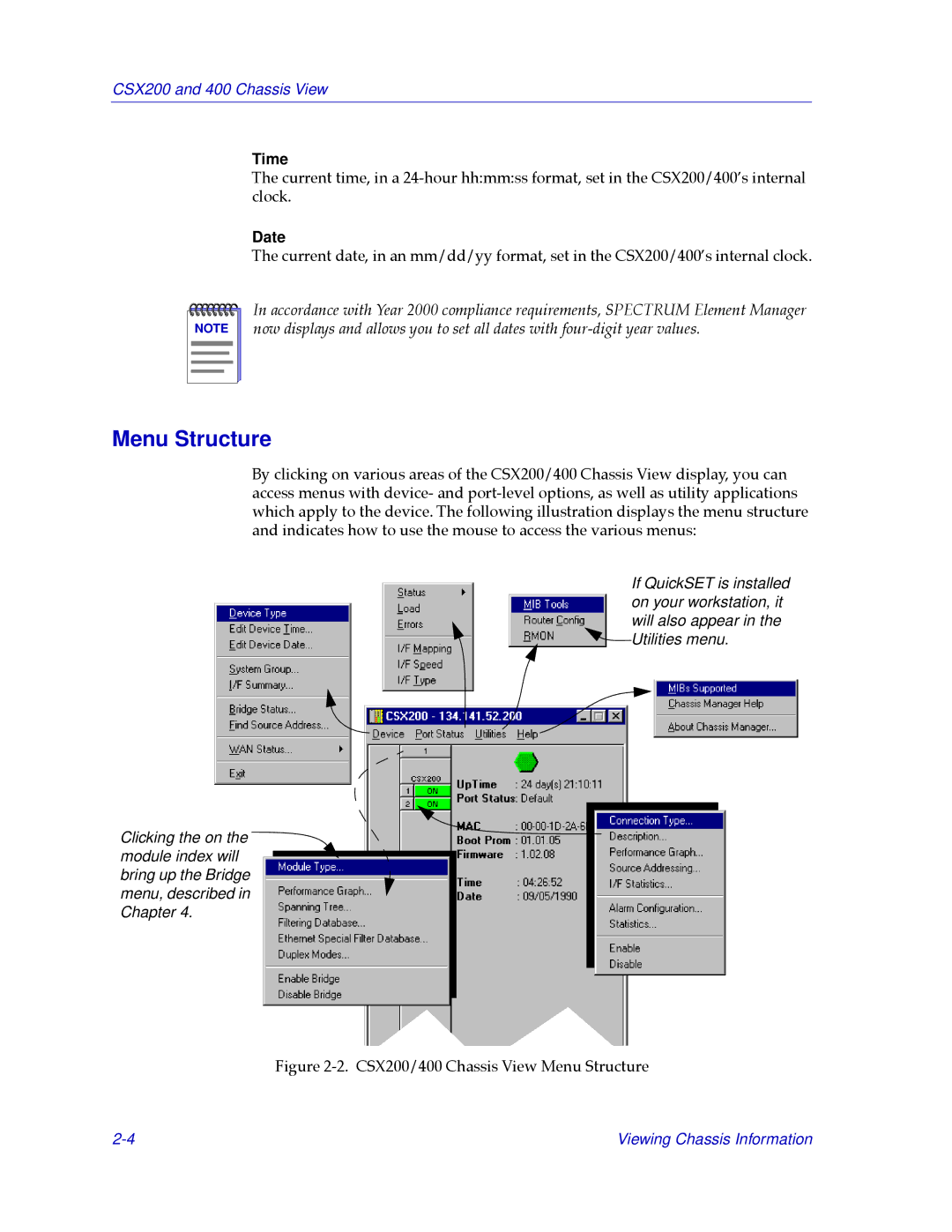 Cabletron Systems CSX400, CSX200 manual Menu Structure, Time, Date 