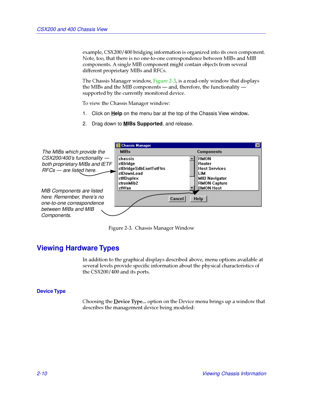 Cabletron Systems CSX400, CSX200 manual Viewing Hardware Types, Device Type 