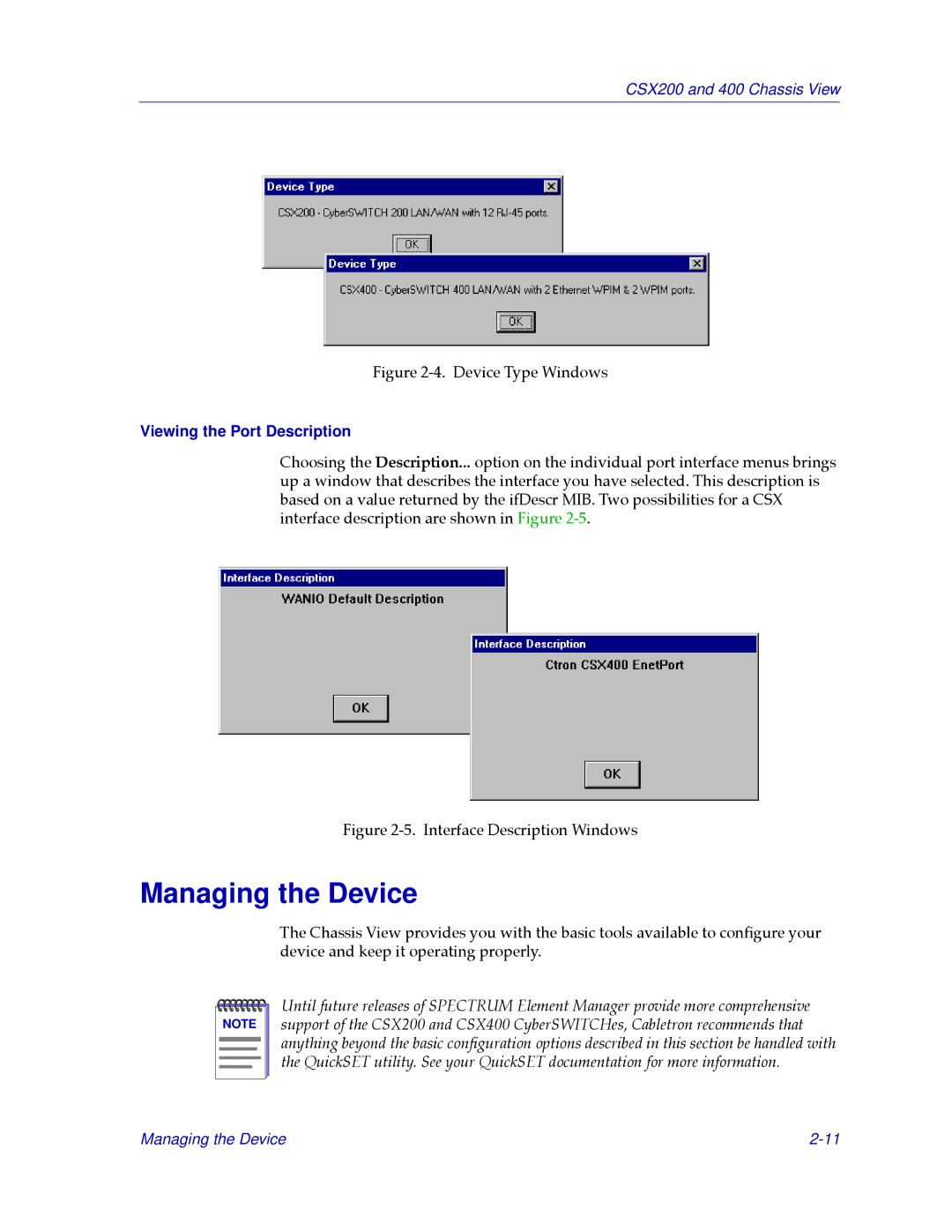 Cabletron Systems CSX200, CSX400 manual Managing the Device, Viewing the Port Description 